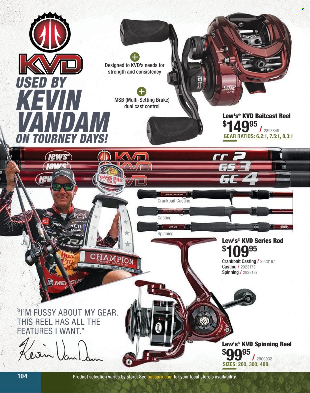 thumbnail - Bass Pro Shops Flyer - Sales products - Bass Pro, baitcast reel, reel, spinning reel, pool. Page 104.