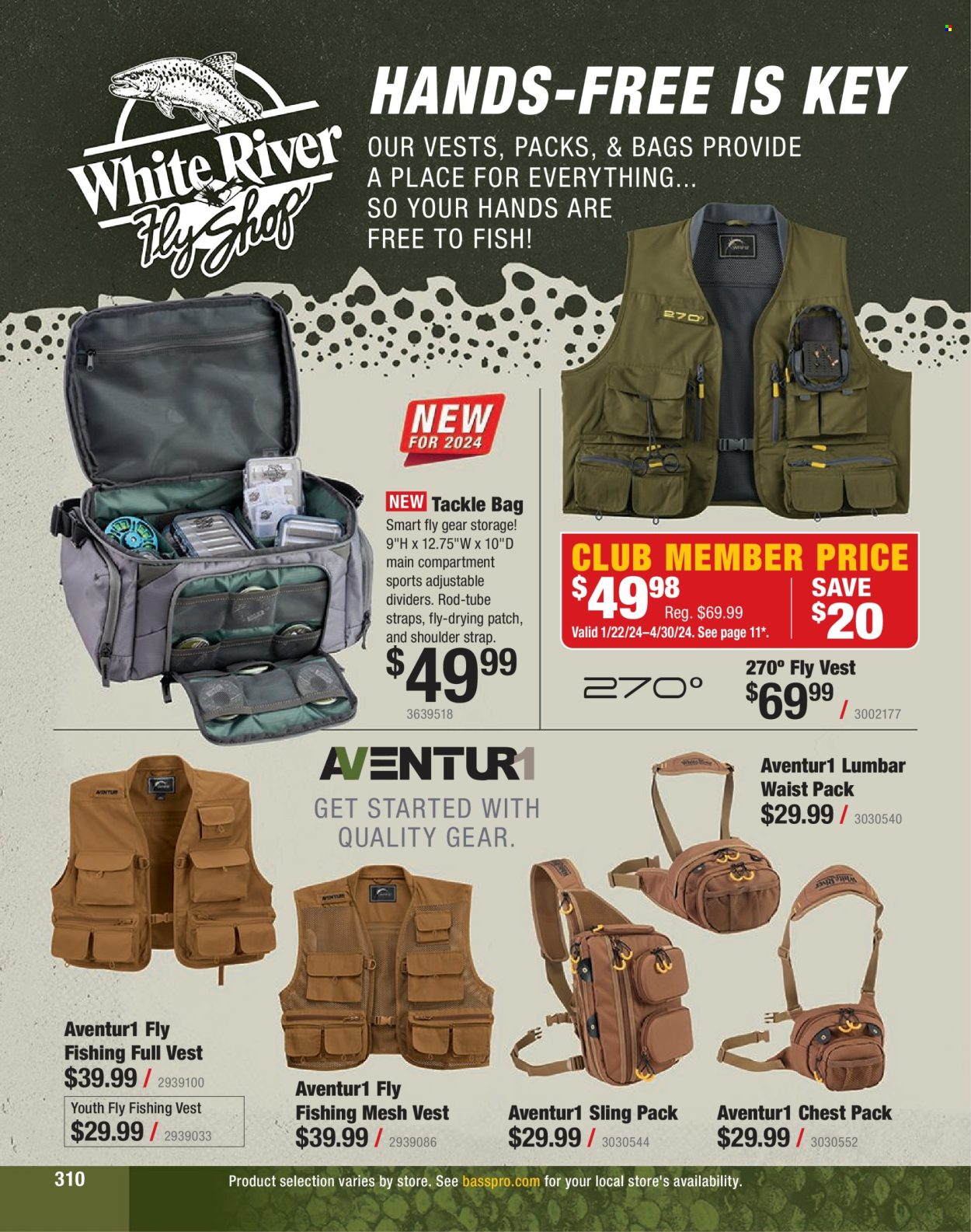 thumbnail - Bass Pro Shops Flyer - Sales products - vest, waist pack, tackle bag, strap. Page 310.