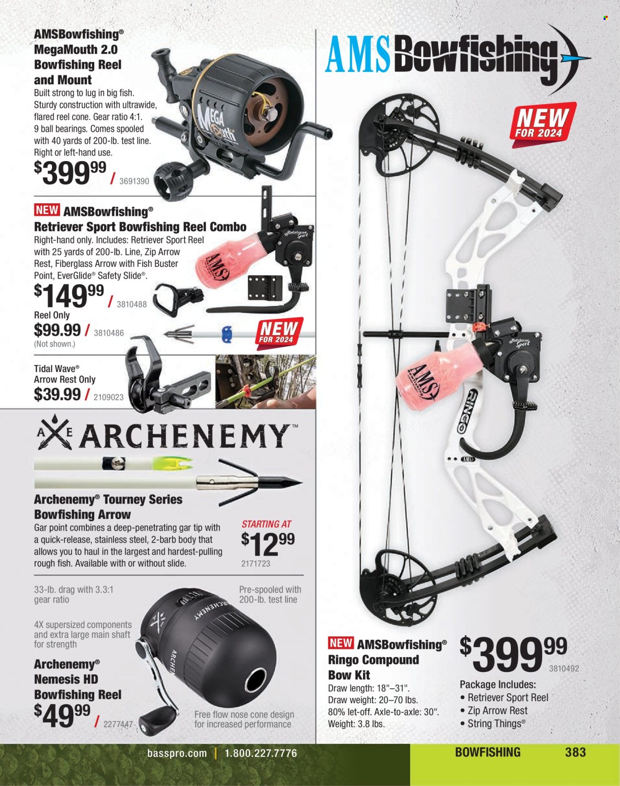 thumbnail - Bass Pro Shops Flyer - Sales products - compound bow, reel. Page 383.