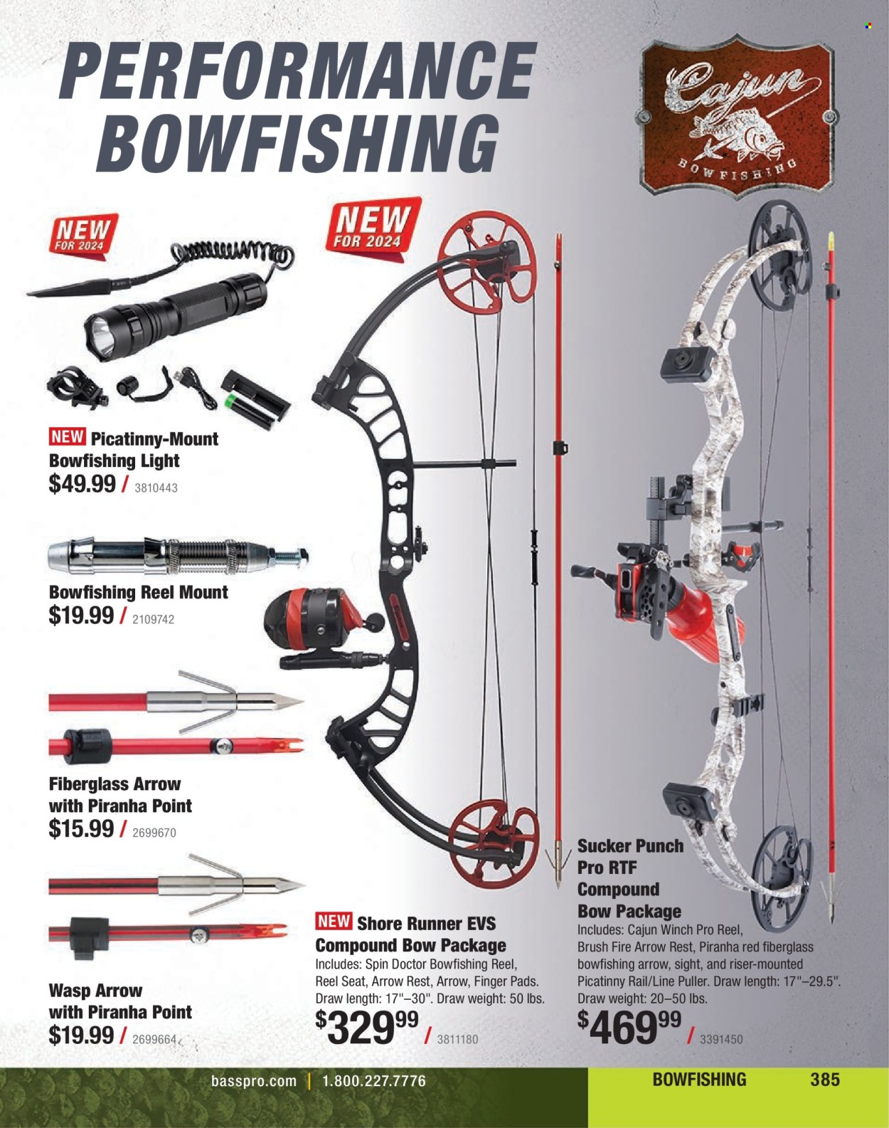 thumbnail - Bass Pro Shops Flyer - Sales products - compound bow, reel. Page 385.