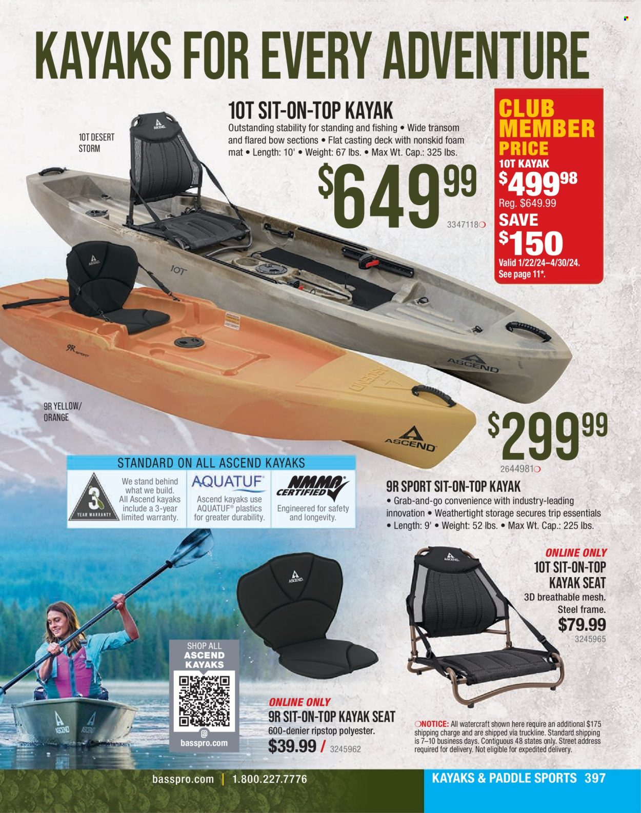 thumbnail - Bass Pro Shops Flyer - Sales products - foam mat, kayak. Page 397.