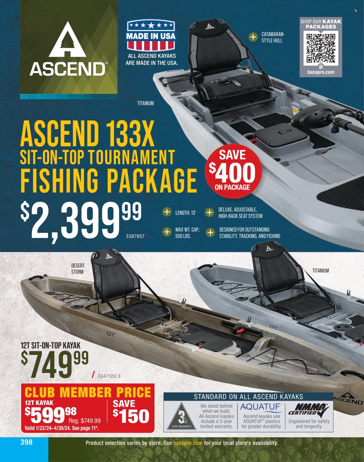 thumbnail - Bass Pro Shops Flyer - Sales products - kayak. Page 398.