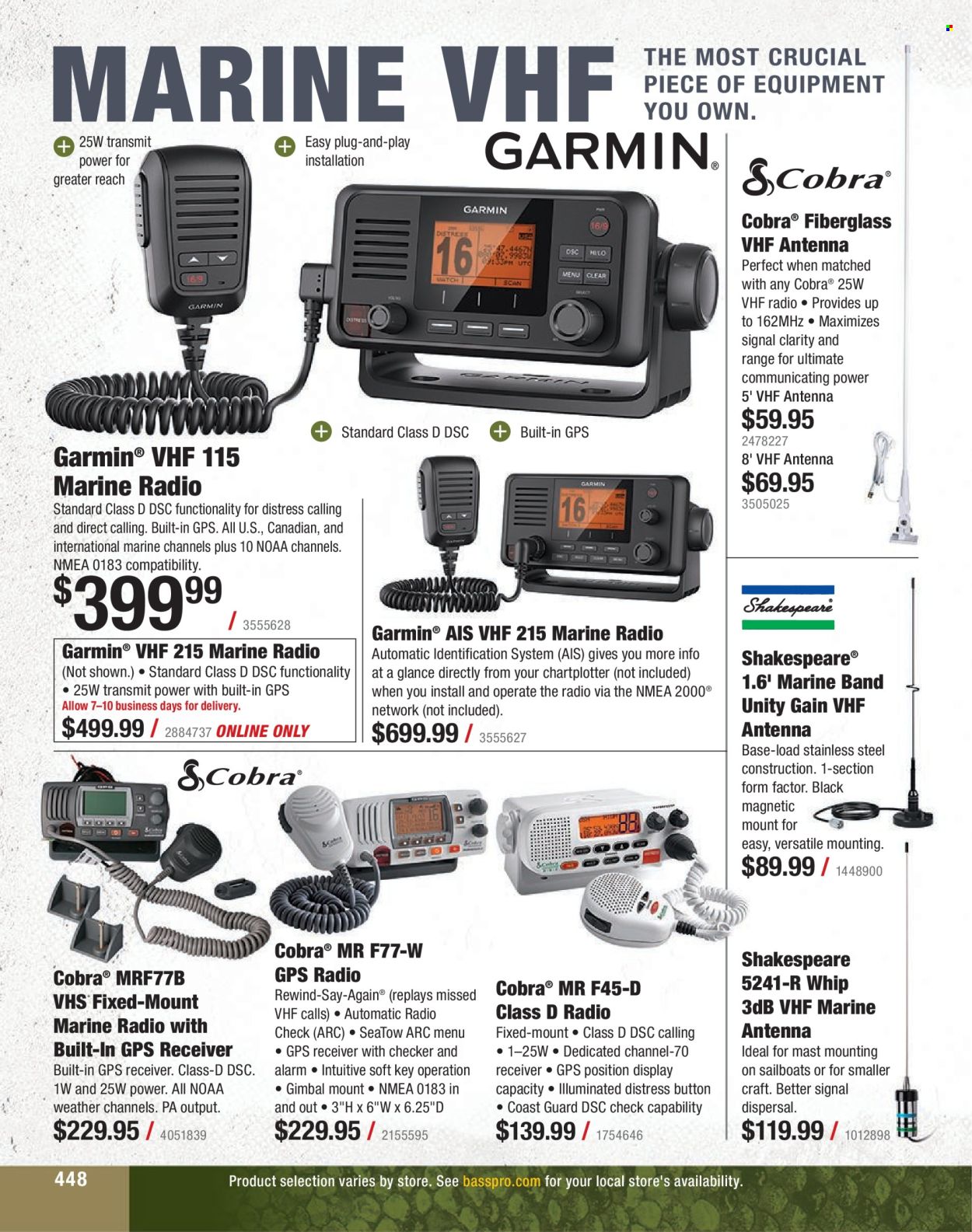thumbnail - Bass Pro Shops Flyer - Sales products - Garmin, radio, antenna. Page 448.