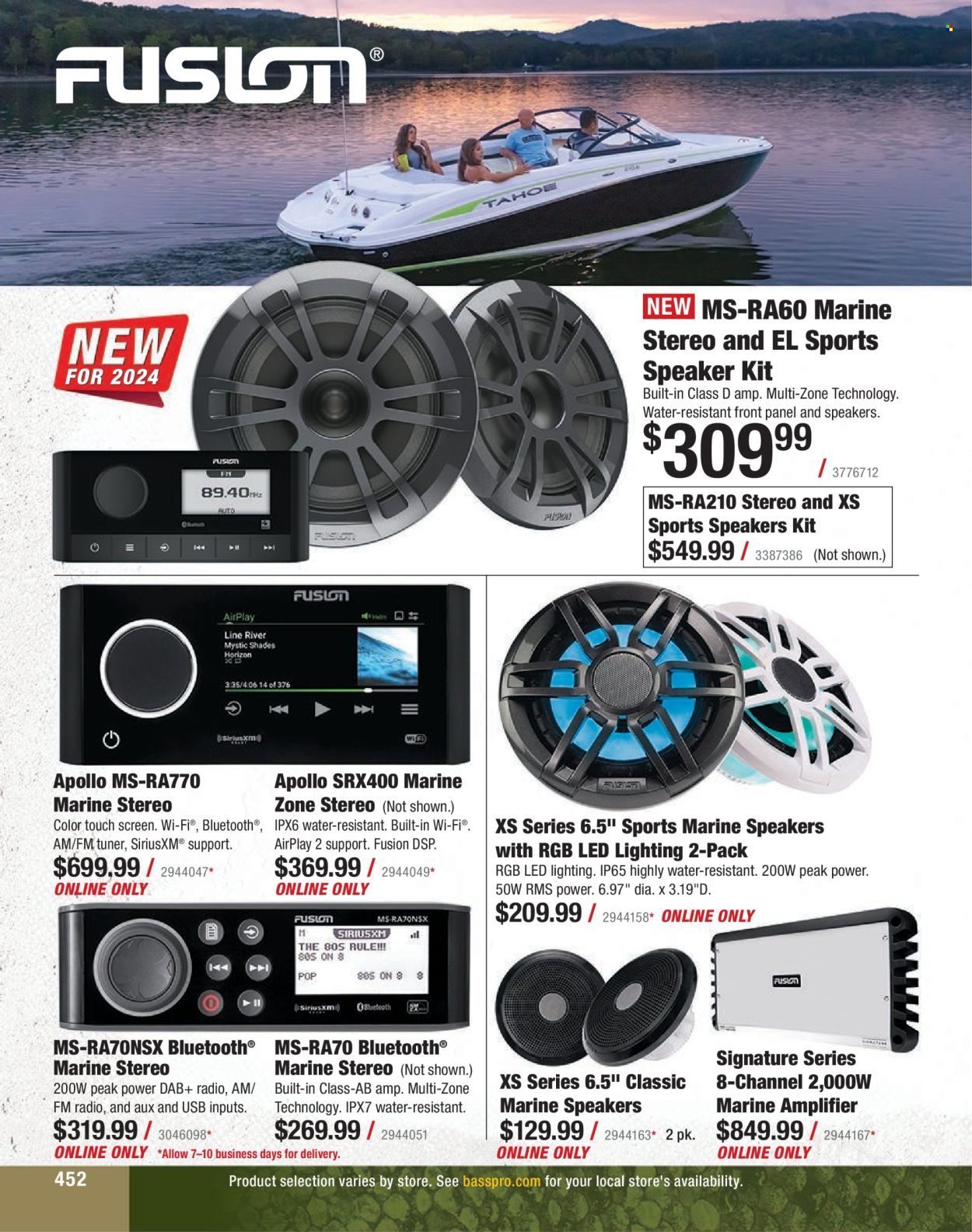 thumbnail - Bass Pro Shops Flyer - Sales products - radio, speaker, amplifier. Page 452.