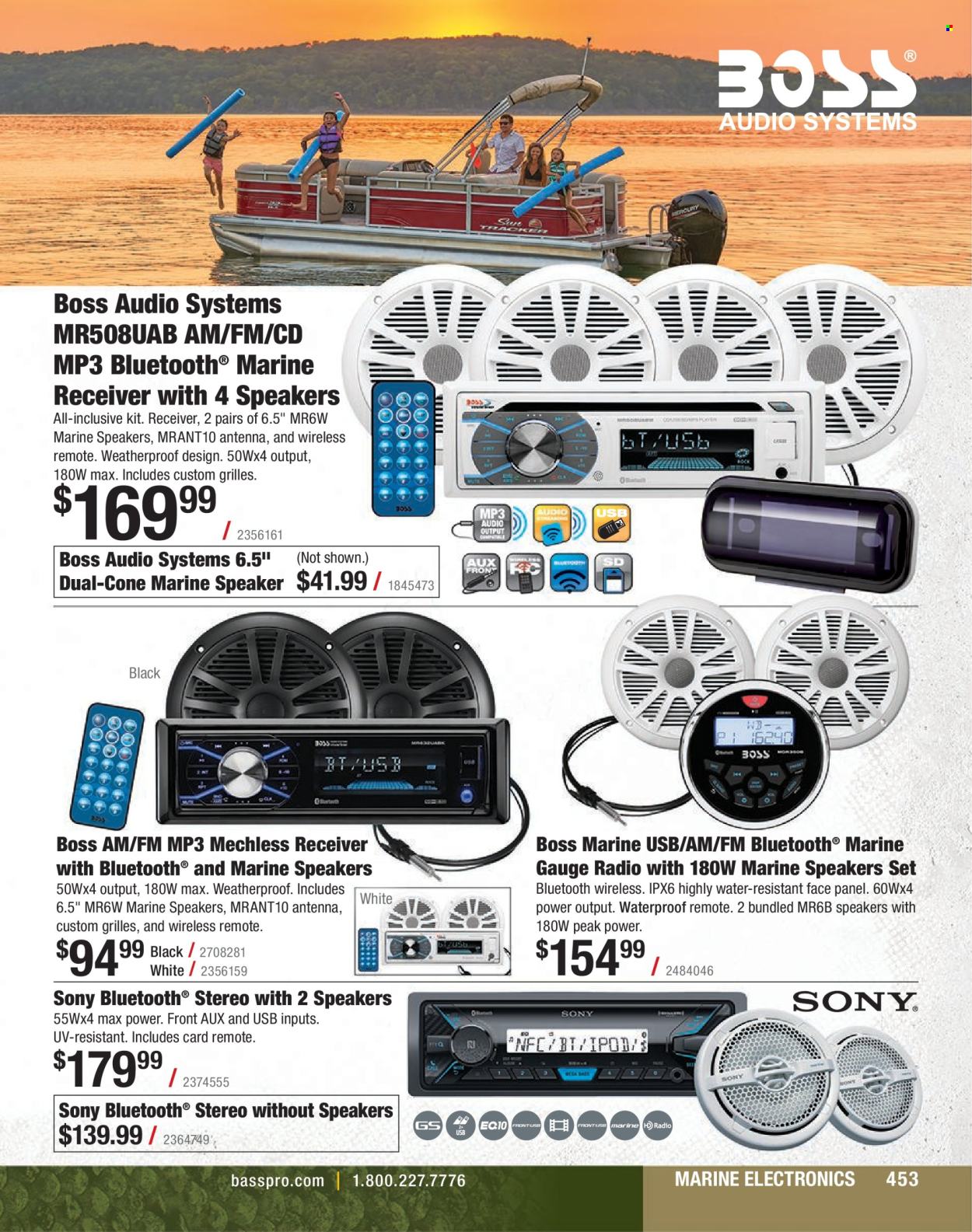 thumbnail - Bass Pro Shops Flyer - Sales products - Sony, radio, speaker, antenna. Page 453.