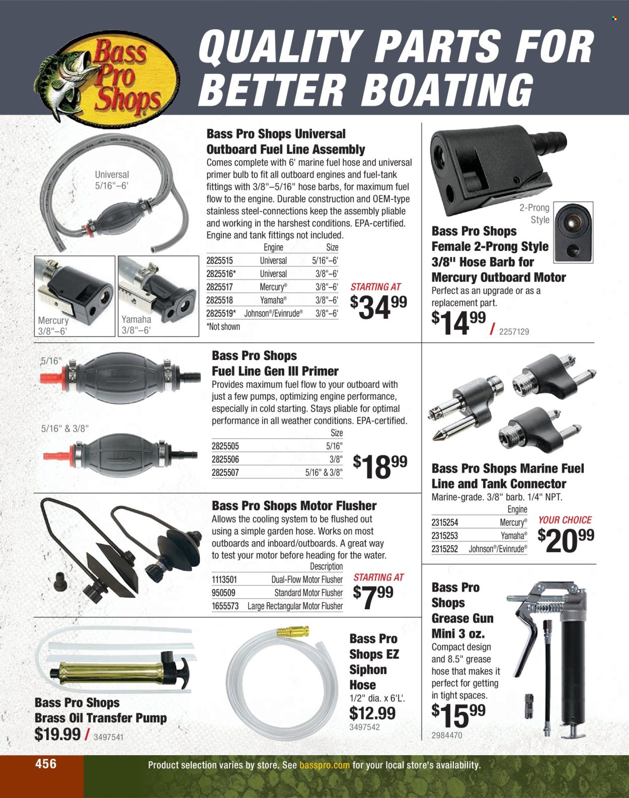 thumbnail - Bass Pro Shops Flyer - Sales products - pump, Bass Pro, gun, transfer pumps, garden hose, tank. Page 456.