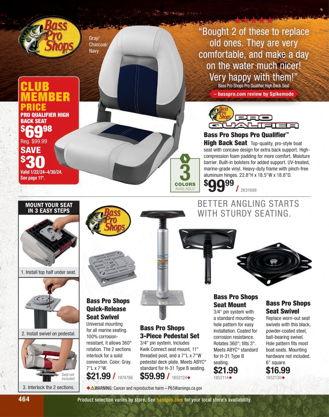 thumbnail - Bass Pro Shops Flyer - Sales products - boat seat, Bass Pro, pedestal. Page 464.