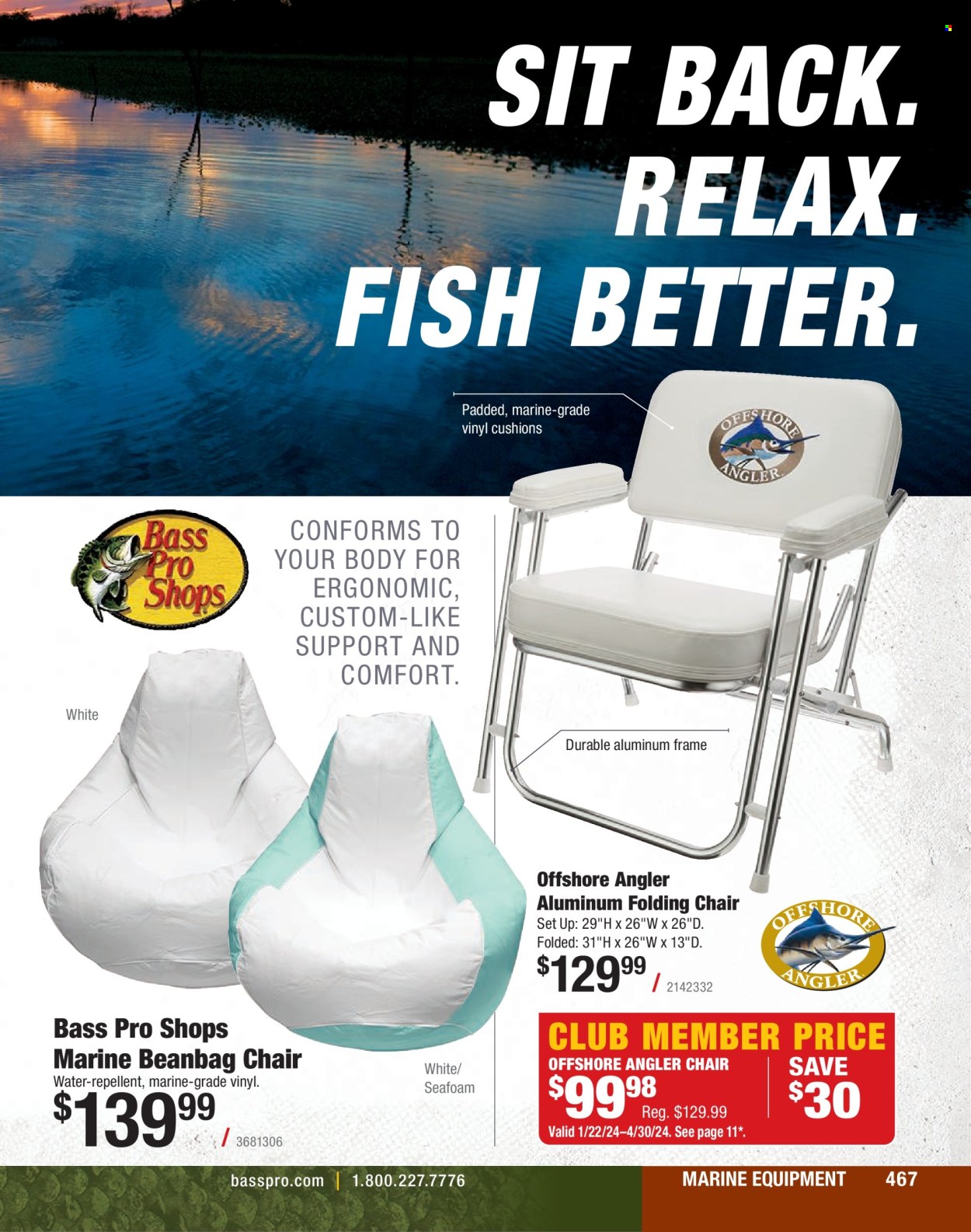 thumbnail - Bass Pro Shops Flyer - Sales products - cushion, Bass Pro, folding chair, chair. Page 467.