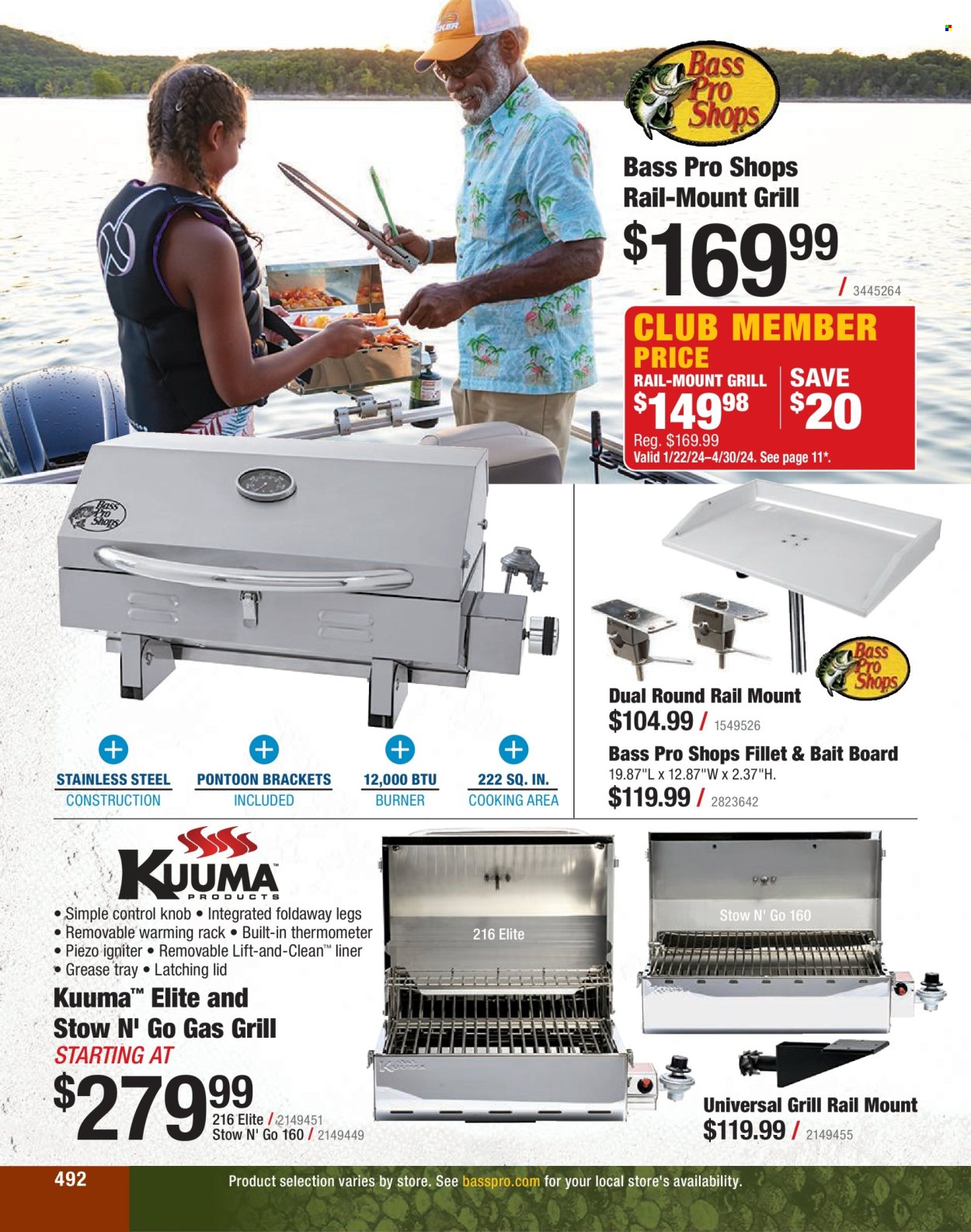 thumbnail - Bass Pro Shops Flyer - Sales products - Bass Pro, gas grill, grill, thermometer. Page 492.