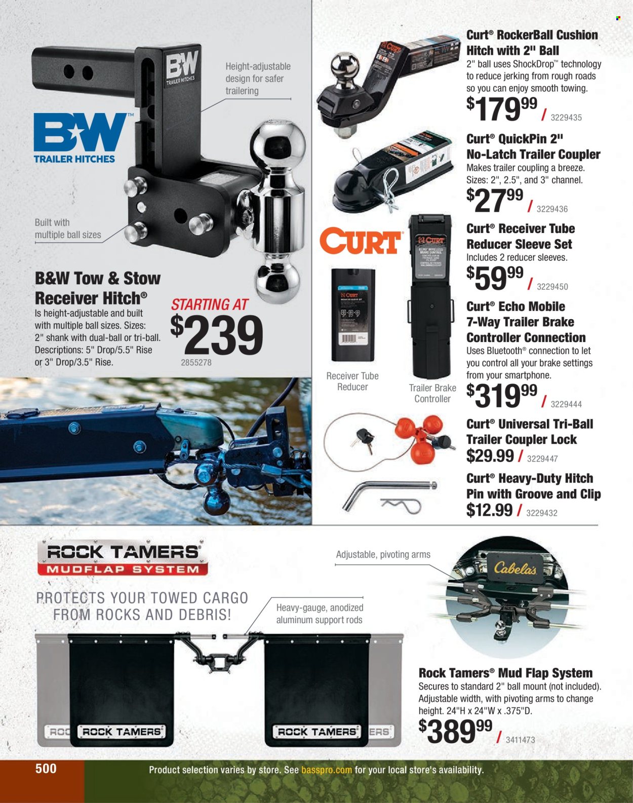 thumbnail - Bass Pro Shops Flyer - Sales products - cushion, mud flaps, brake controller. Page 500.