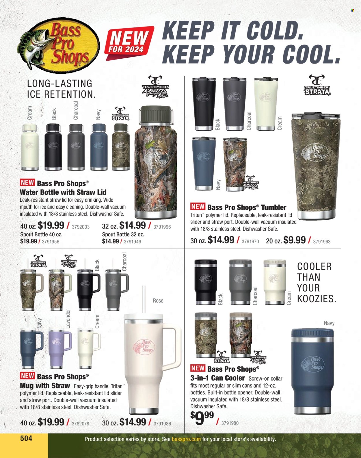 thumbnail - Bass Pro Shops Flyer - Sales products - Bass Pro, rose, lavender, charcoal. Page 504.
