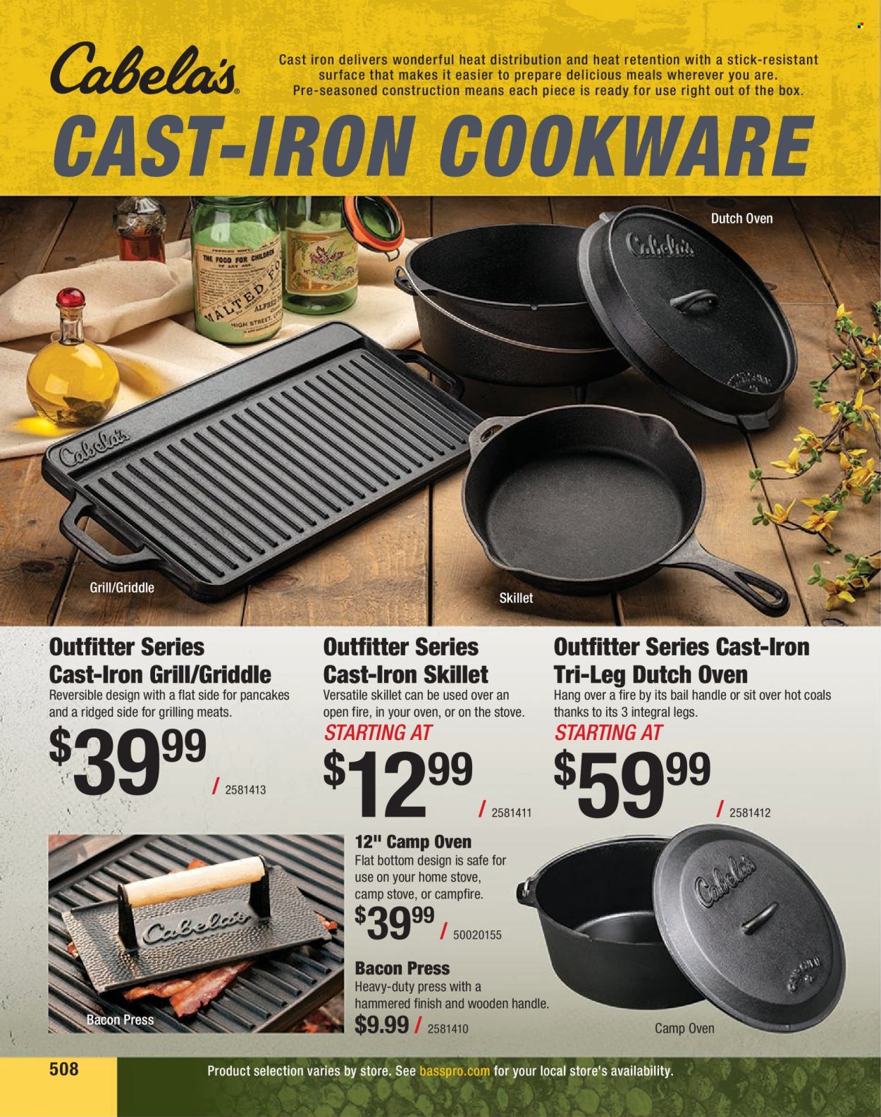 thumbnail - Bass Pro Shops Flyer - Sales products - Campfire, stove, camp oven, griddle. Page 508.
