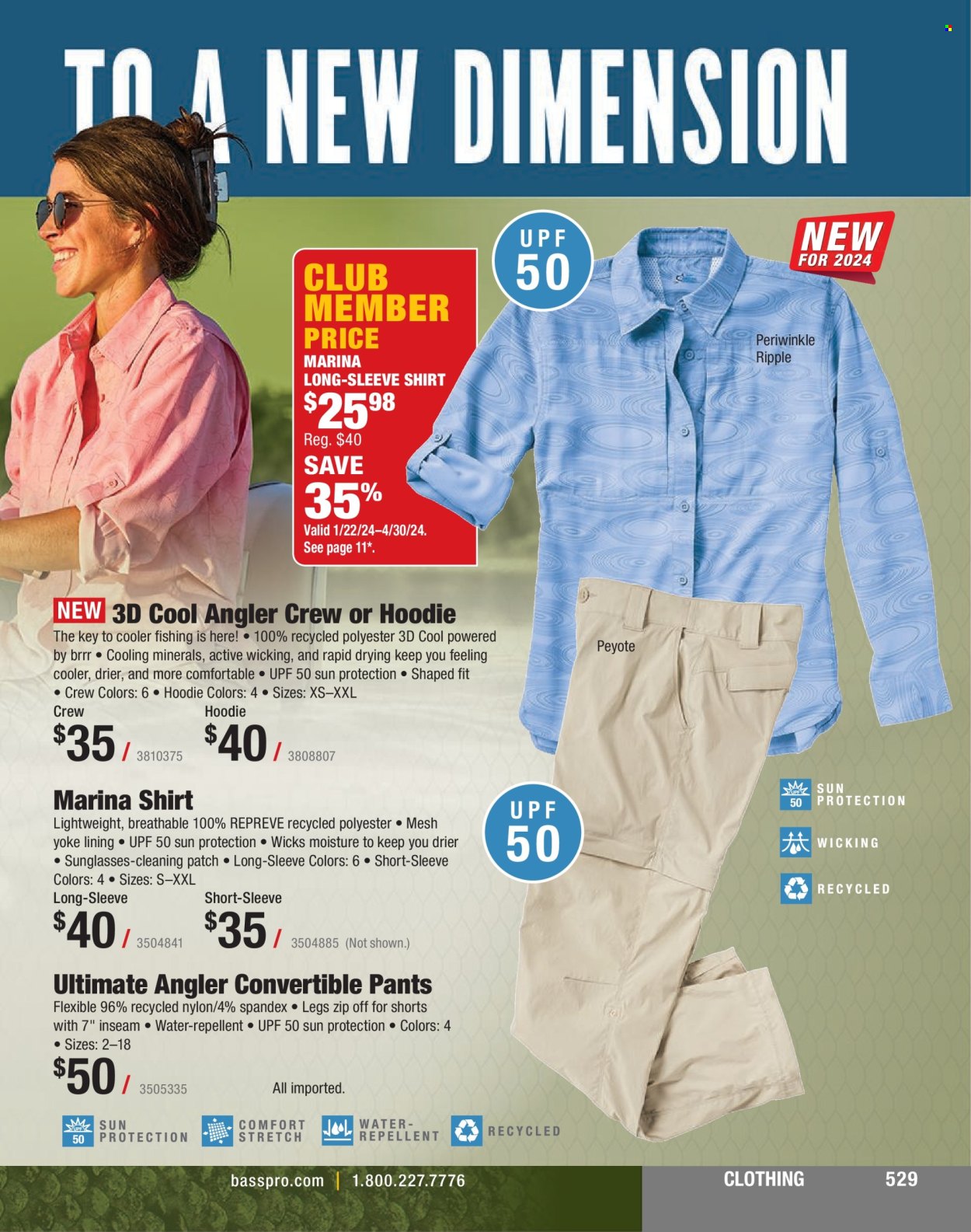 thumbnail - Bass Pro Shops Flyer - Sales products - shorts, pants, long-sleeve shirt, shirt, hoodie, sunglasses. Page 529.