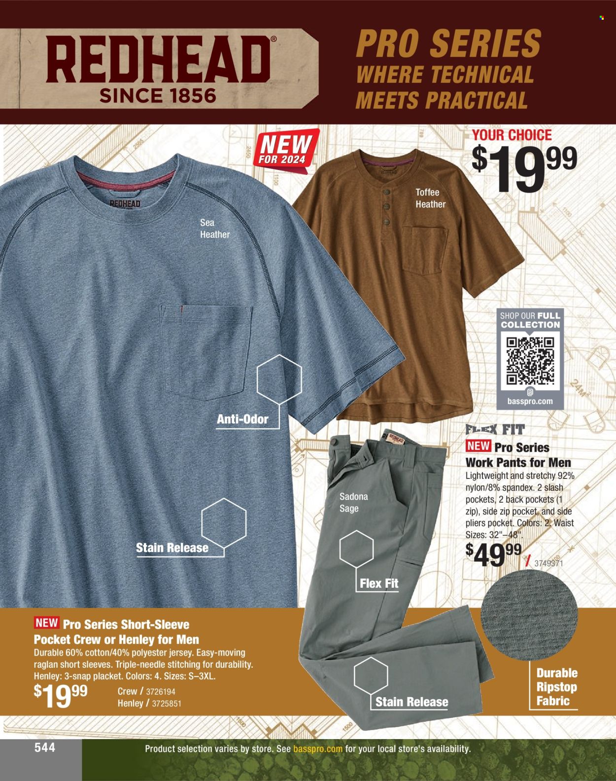 thumbnail - Bass Pro Shops Flyer - Sales products - toffee, pants, jersey, outdoor plant, heather. Page 544.