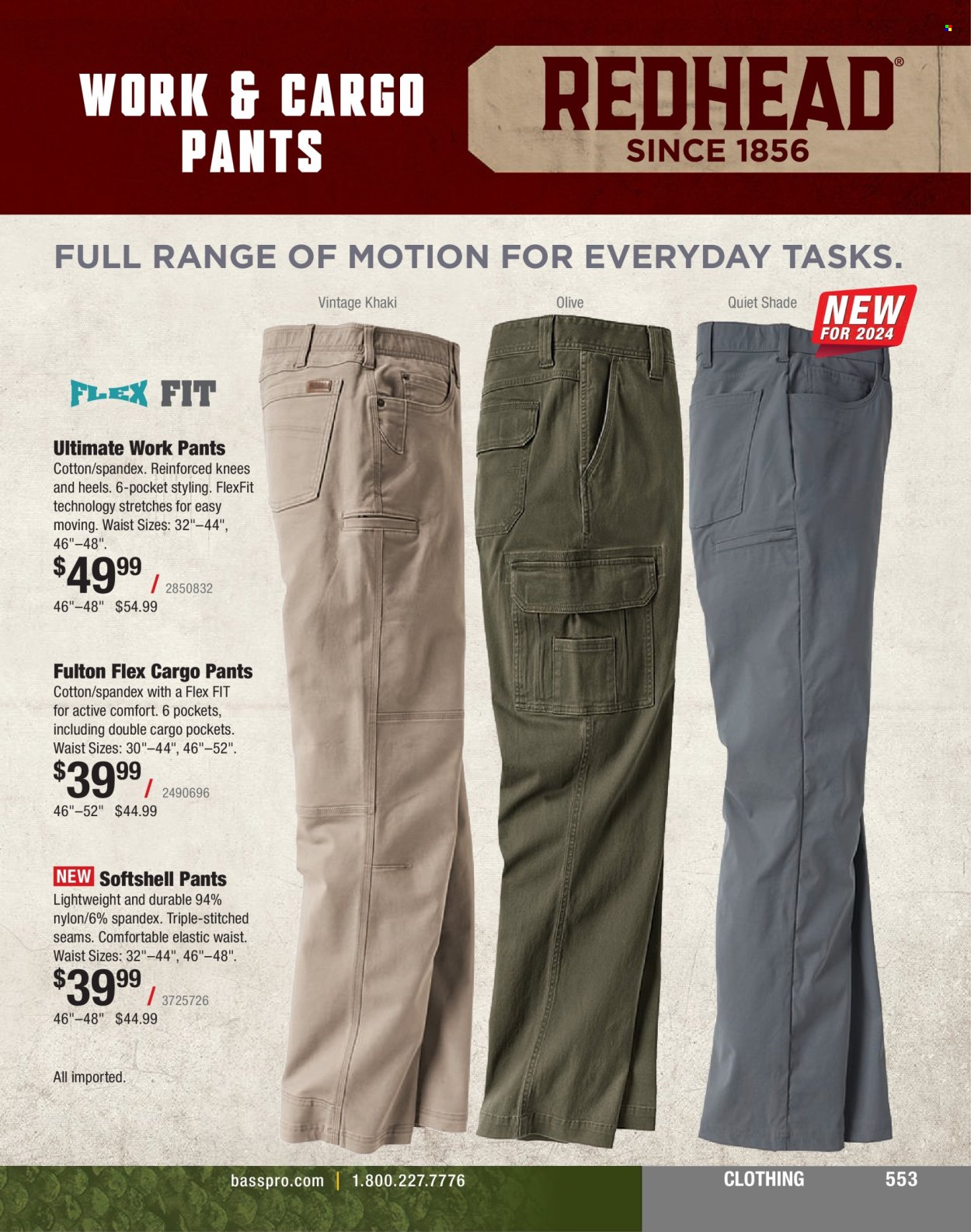 thumbnail - Bass Pro Shops Flyer - Sales products - cargo pants, pants, heels. Page 553.