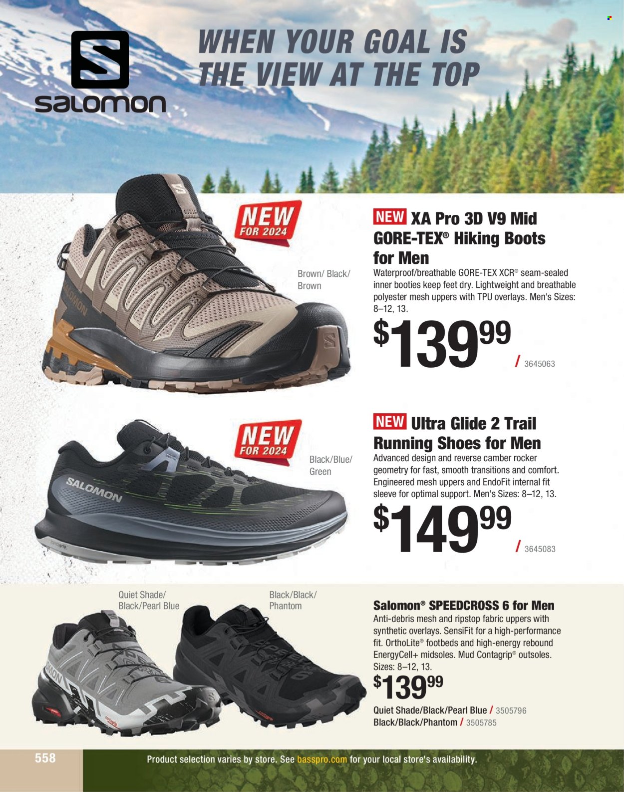 thumbnail - Bass Pro Shops Flyer - Sales products - boots, running shoes, shoes, goal, Salomon. Page 558.