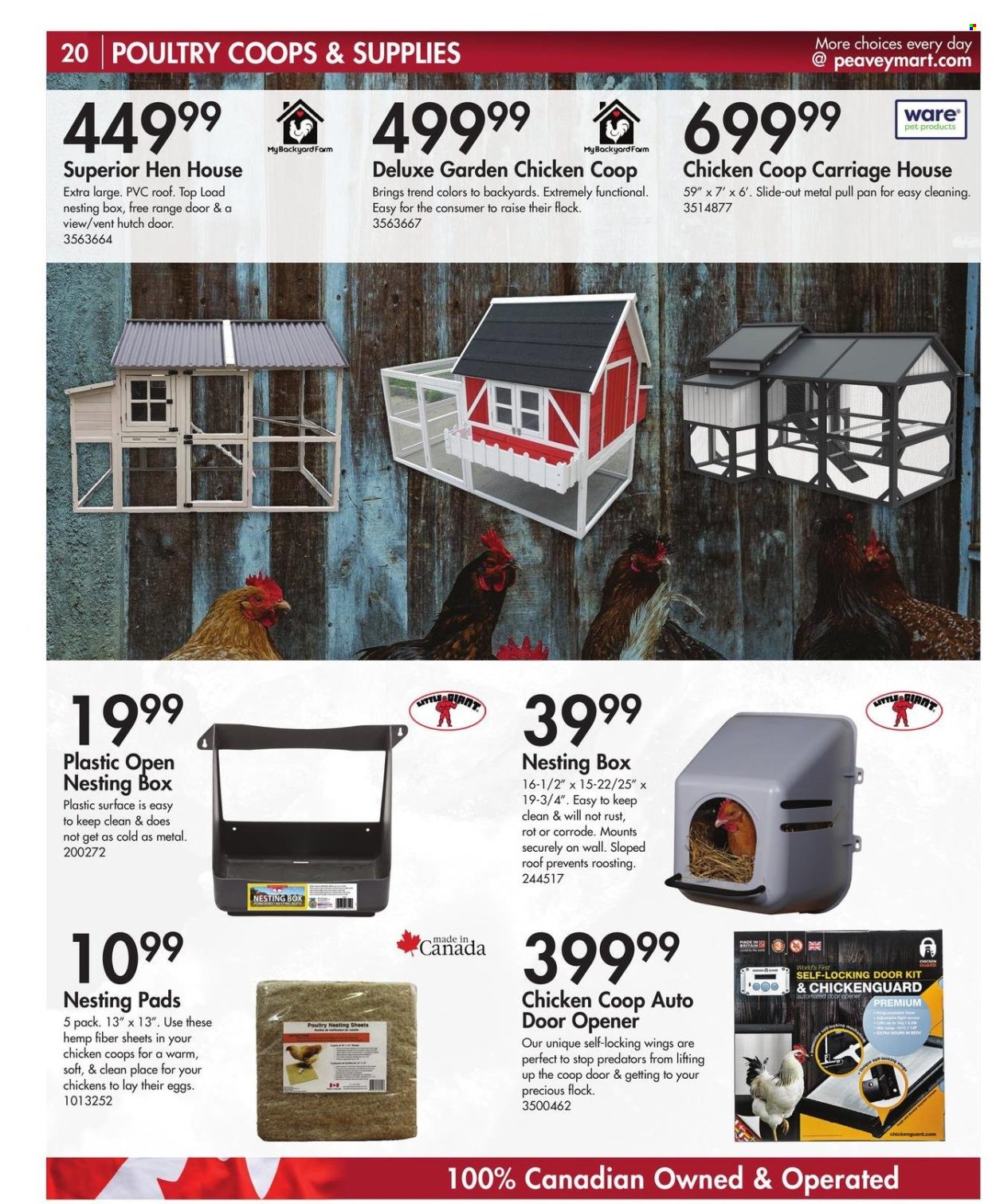 thumbnail - Peavey Mart Flyer - February 28, 2024 - April 30, 2024 - Sales products - pan, hutch, chicken coop, nesting pad, door opener, eggs. Page 21.