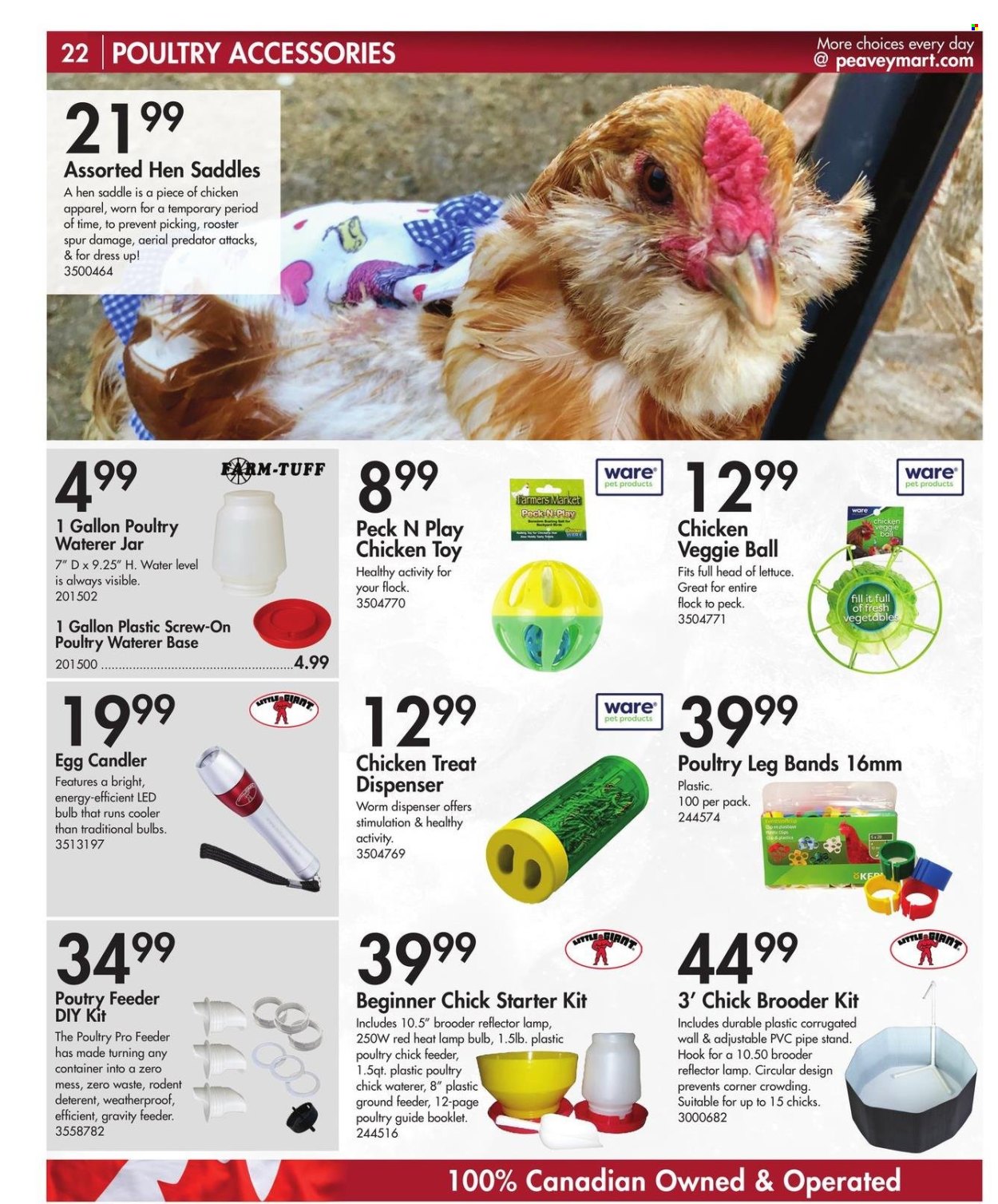 thumbnail - Peavey Mart Flyer - February 28, 2024 - April 30, 2024 - Sales products - dispenser, pipe, container, jar, bulb, LED bulb, waterer, dress, toys, lamp, screw, eggs. Page 23.