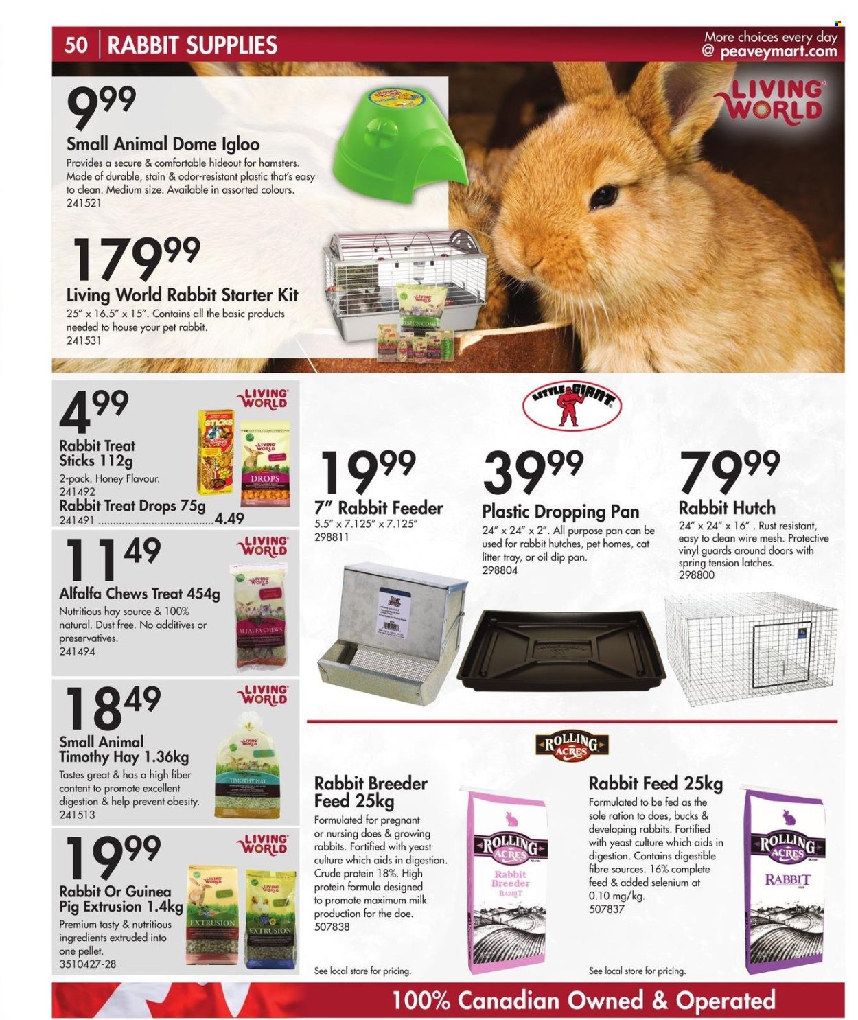 thumbnail - Peavey Mart Flyer - February 28, 2024 - April 30, 2024 - Sales products - pan, feeder, hutch, animal hay, rabbit hutch, cat litter tray, animal food, rabbit feed. Page 51.