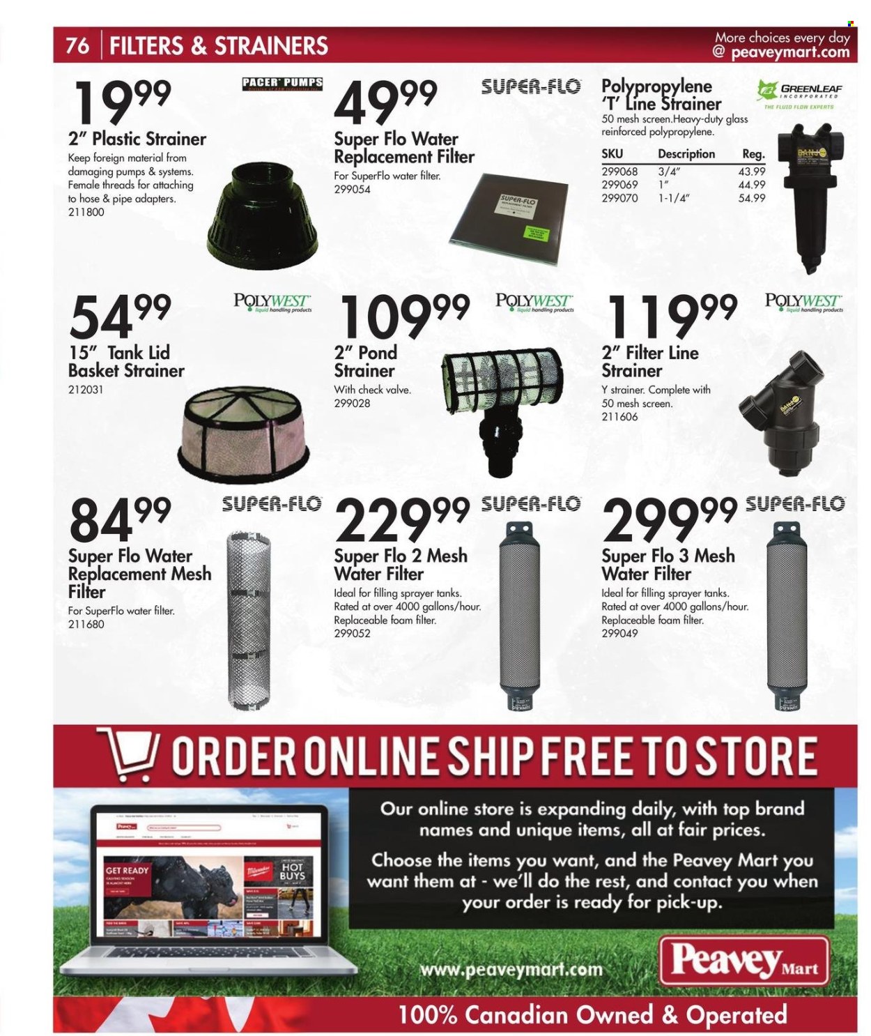 thumbnail - Peavey Mart Flyer - February 28, 2024 - April 30, 2024 - Sales products - basket, pipe, lid, water filter, tank, sprayer. Page 77.