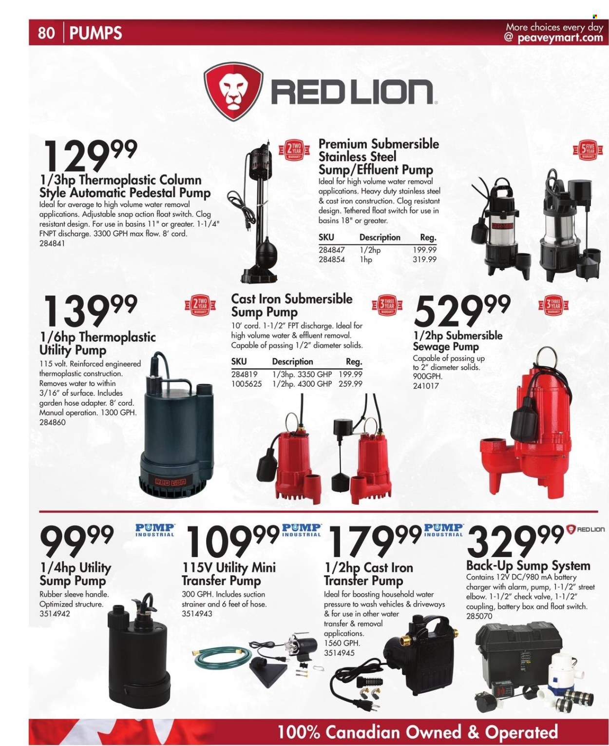 thumbnail - Peavey Mart Flyer - February 28, 2024 - April 30, 2024 - Sales products - eraser, battery charger, alarm, switch, transfer pumps, garden hose, pedestal, battery box. Page 81.