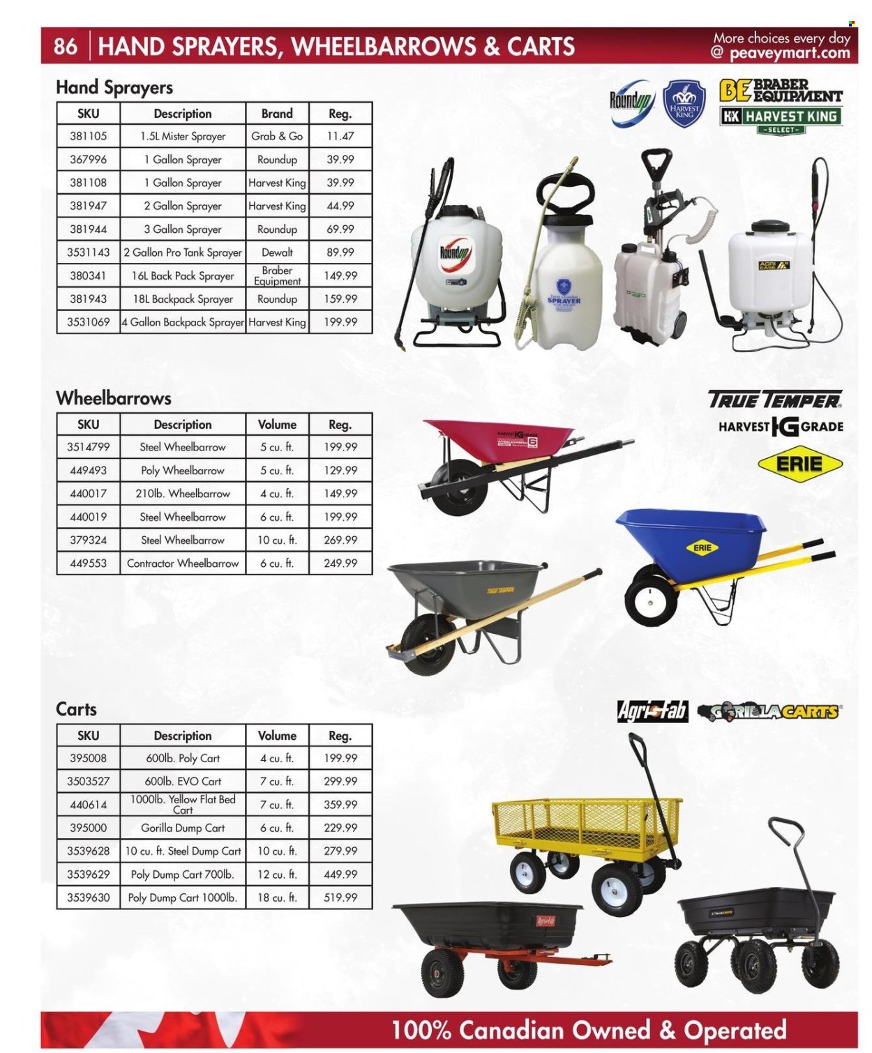 thumbnail - Peavey Mart Flyer - February 28, 2024 - April 30, 2024 - Sales products - gallon, tank, DeWALT, wheelbarrow, cart, sprayer, Roundup. Page 87.