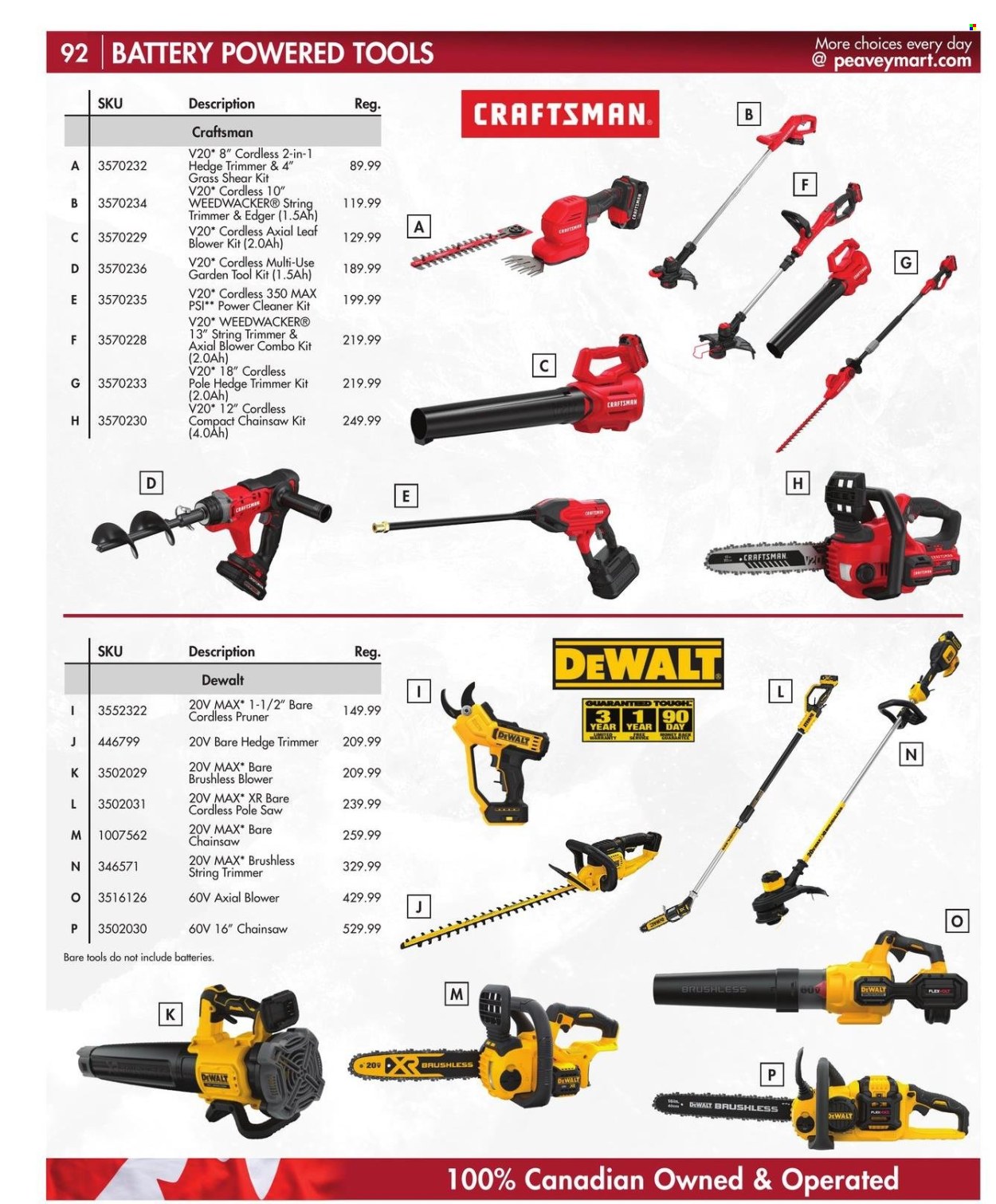 thumbnail - Peavey Mart Flyer - February 28, 2024 - April 30, 2024 - Sales products - DeWALT, leaf blower, gardening tools, Craftsman, chain saw, saw, string trimmer, hedge trimmer, tree pruner, combo kit, tool set, blower, cleaner. Page 93.