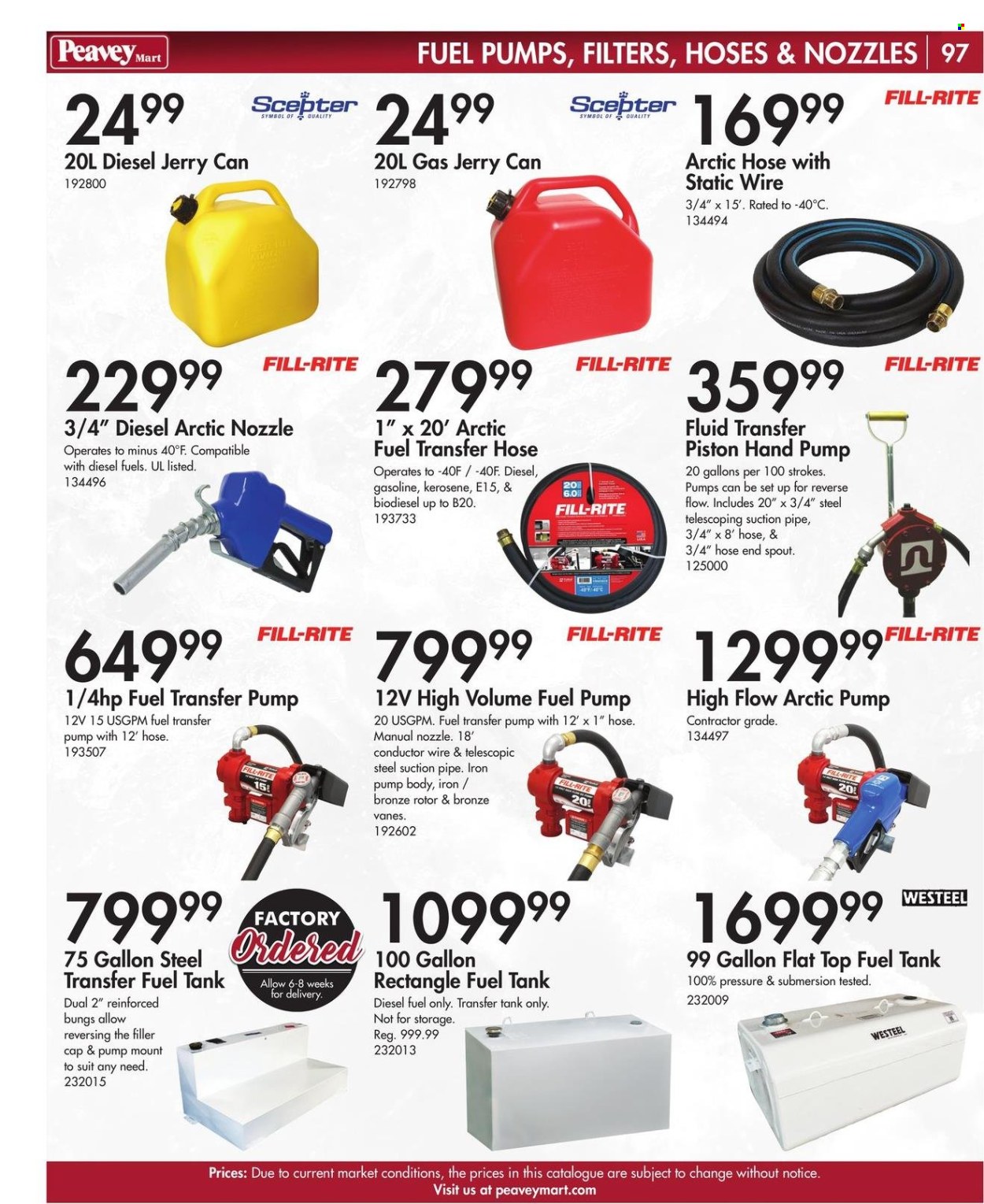 thumbnail - Peavey Mart Flyer - February 28, 2024 - April 30, 2024 - Sales products - pipe, tank, cap, kerosene, pump, transfer pumps, jerry can. Page 98.