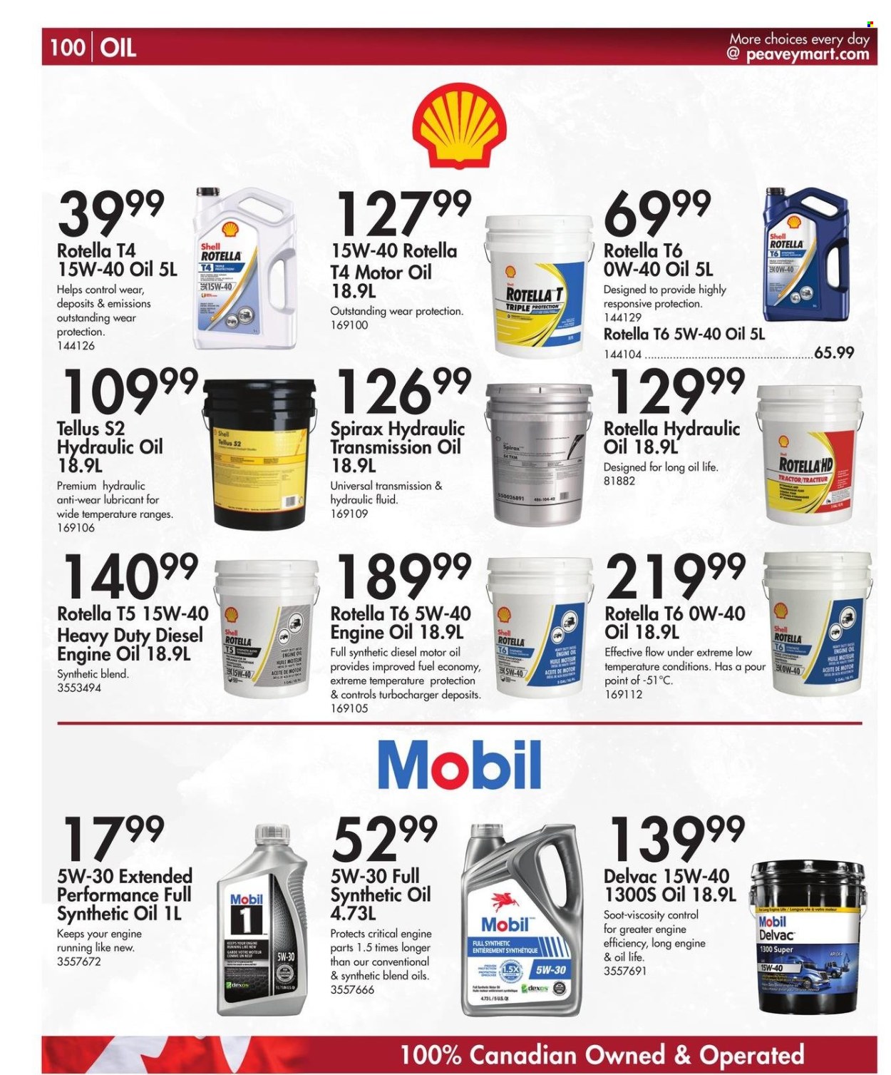 thumbnail - Peavey Mart Flyer - February 28, 2024 - April 30, 2024 - Sales products - tractor, lubricant, Mobil, motor oil, Rotella, Shell, hydraulic fluids. Page 101.