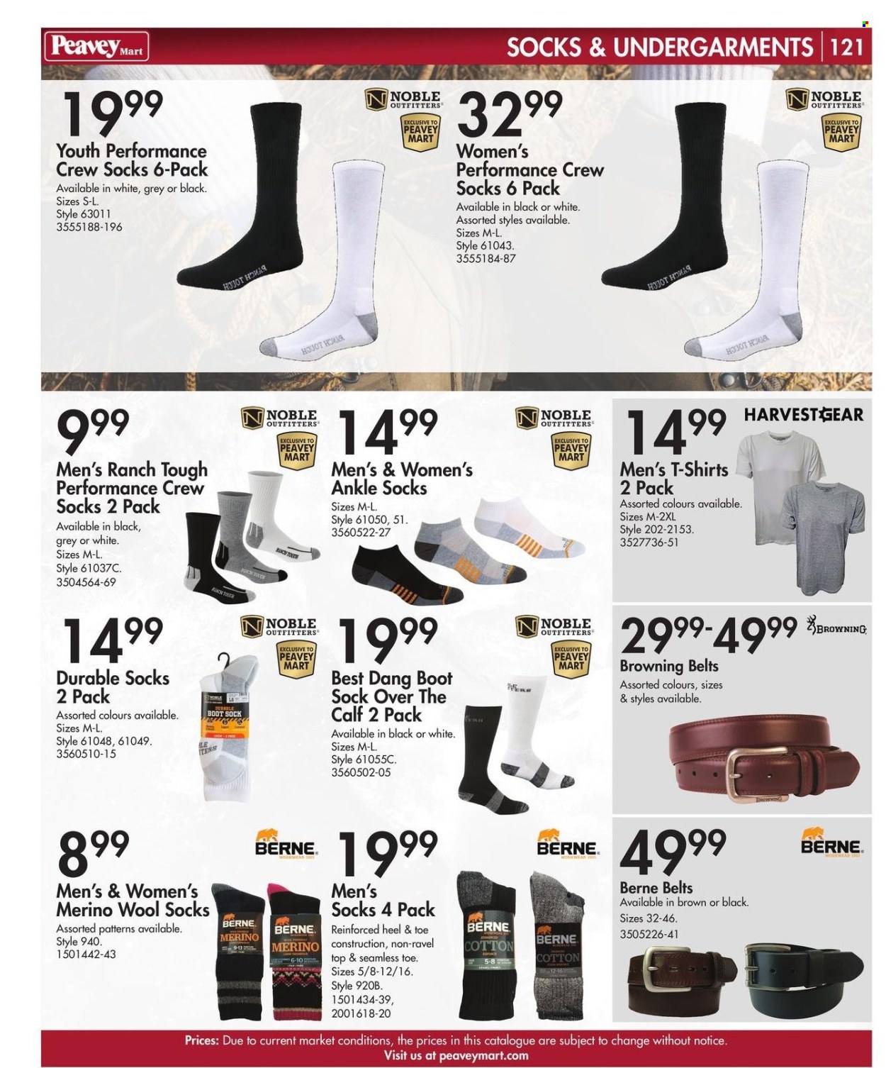 thumbnail - Peavey Mart Flyer - February 28, 2024 - April 30, 2024 - Sales products - t-shirt, socks, wool socks, boots, Browning. Page 122.