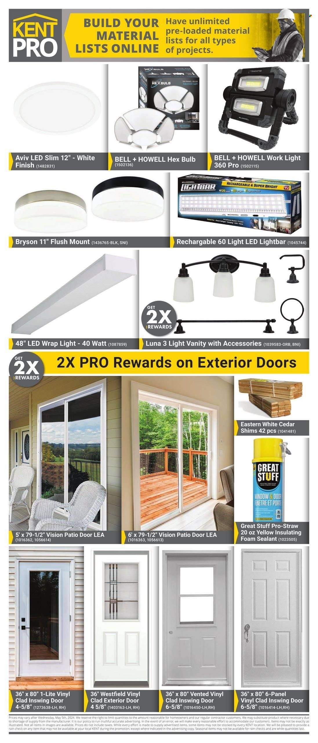 thumbnail - Kent Flyer - April 01, 2024 - May 05, 2024 - Sales products - straw, bulb, vanity, foam sealant, work light, door. Page 3.