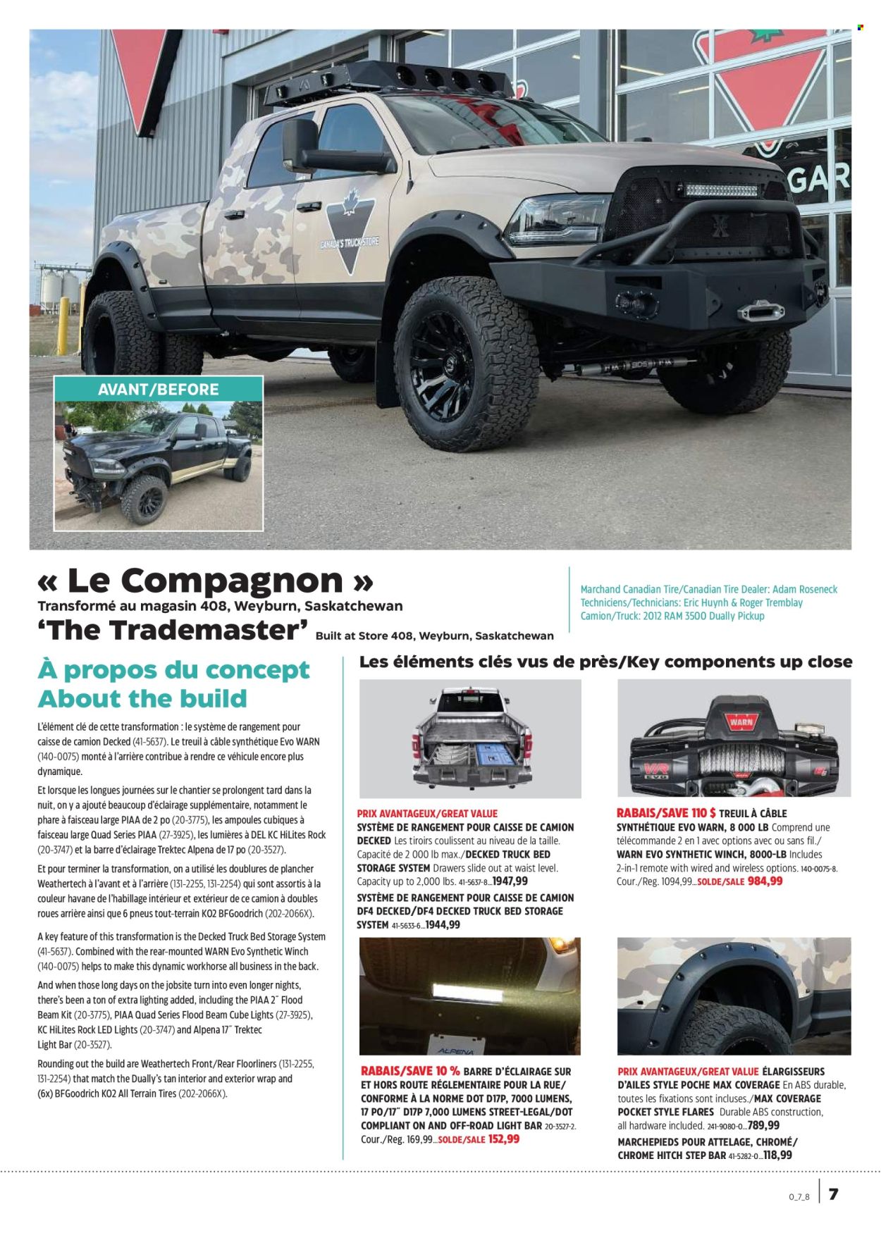 thumbnail - Canadian Tire Flyer - April 11, 2024 - May 01, 2024 - Sales products - bed, LED light, lighting, BF Goodrich, hitch step, tires. Page 7.