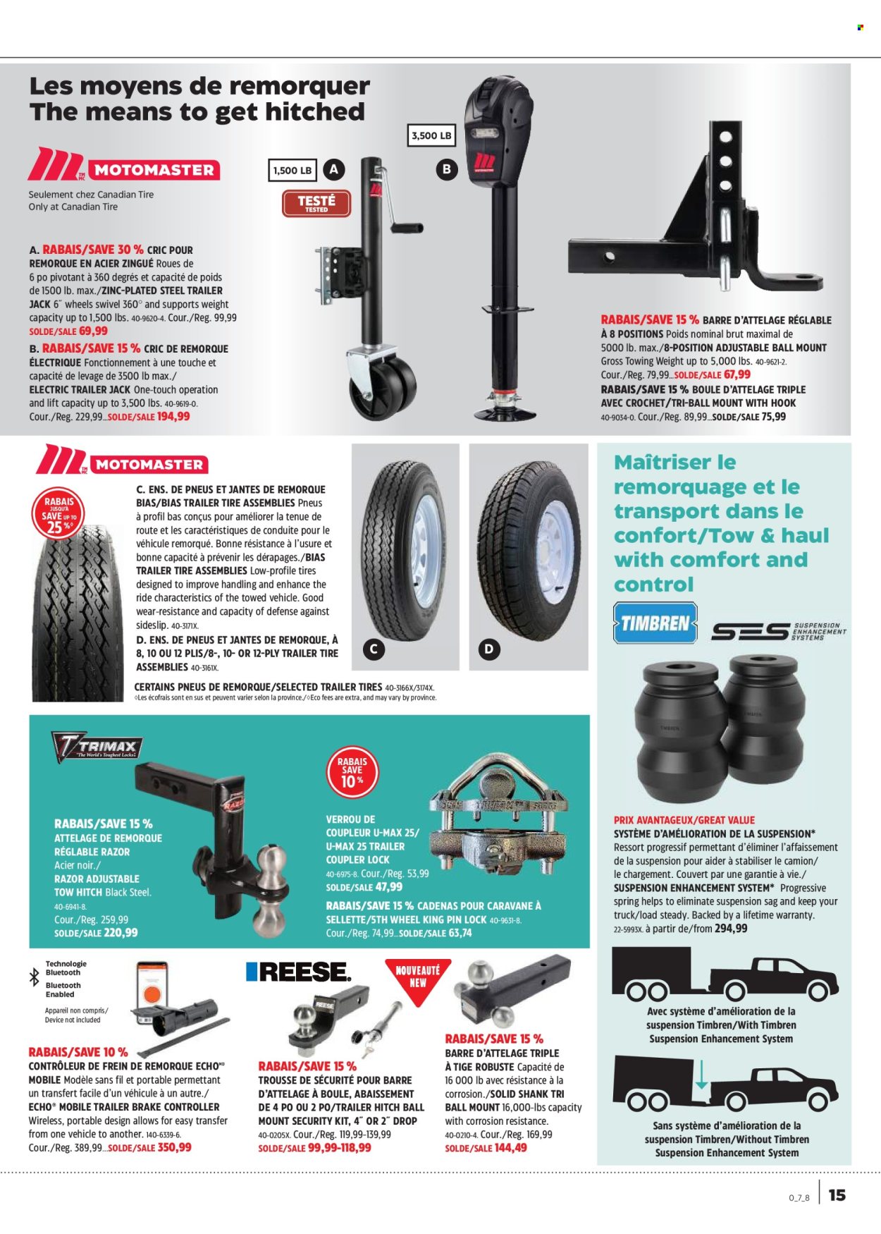 thumbnail - Canadian Tire Flyer - April 11, 2024 - May 01, 2024 - Sales products - pin, razor, vehicle, trailer, brake controller, tires. Page 15.