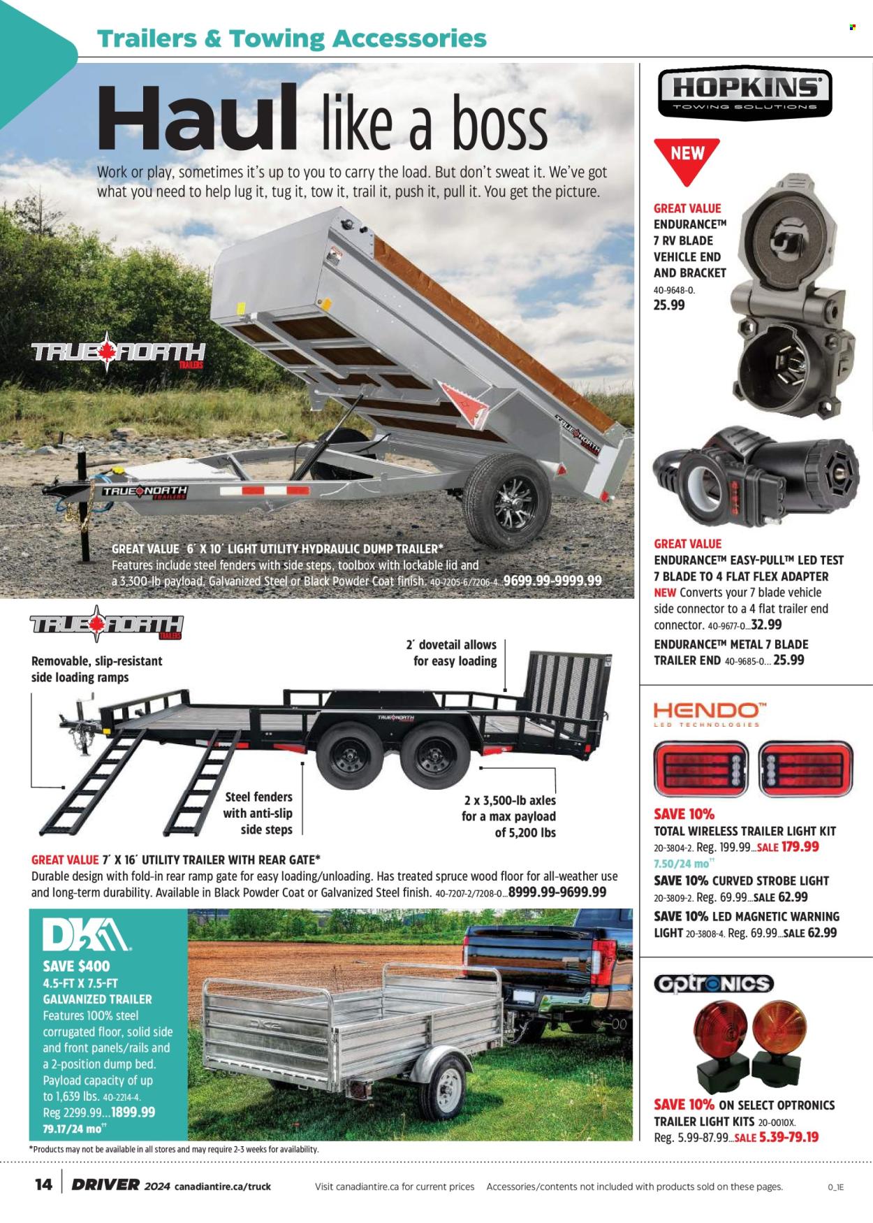 thumbnail - Canadian Tire Flyer - April 12, 2024 - June 02, 2024 - Sales products - lid, adapter, bed, vehicle, trailer, tool box, car ramps. Page 14.