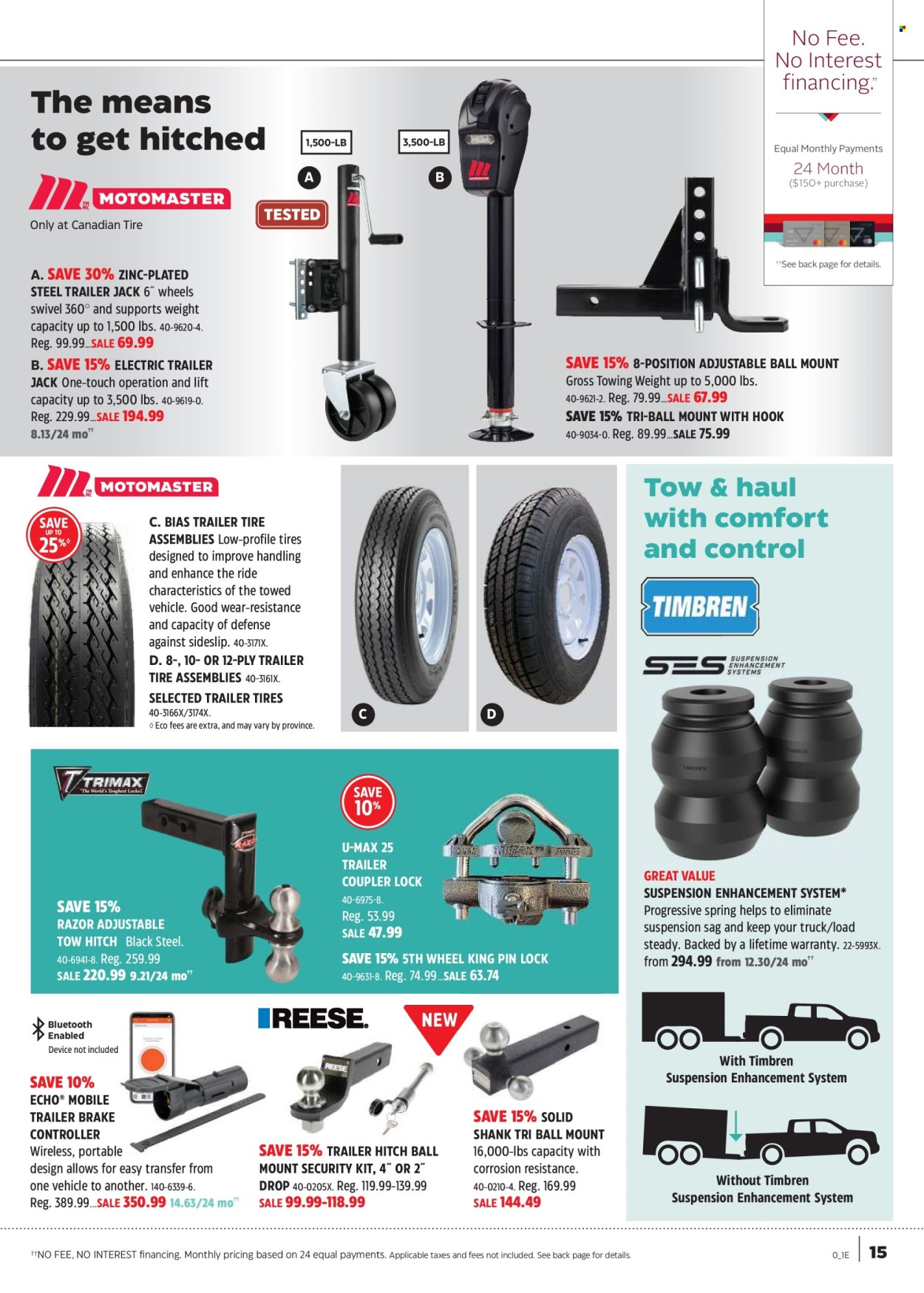 thumbnail - Canadian Tire Flyer - April 12, 2024 - June 02, 2024 - Sales products - pin, razor, vehicle, trailer, brake controller, tires. Page 15.