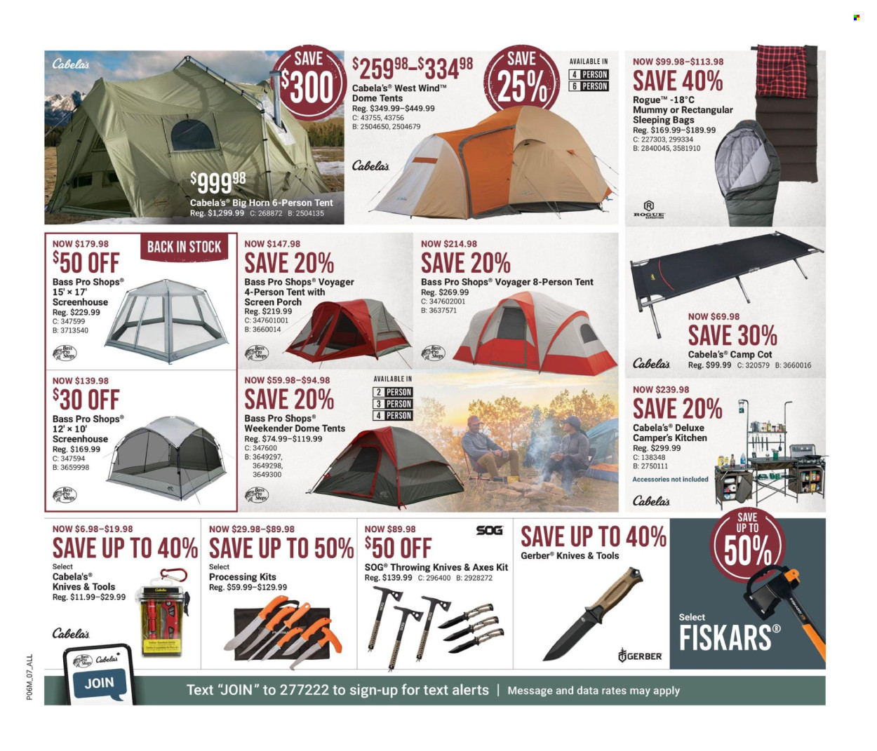 thumbnail - Bass Pro Shops Flyer - April 11, 2024 - May 01, 2024 - Sales products - Gerber, Bass Pro, sleeping bag, SOG, tent, camp cot. Page 8.