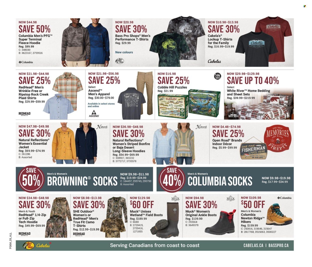 thumbnail - Bass Pro Shops Flyer - April 11, 2024 - May 01, 2024 - Sales products - bedding, Columbia, jacket, t-shirt, hoodie, socks, boots, hiking shoes, Bass Pro, Browning. Page 10.