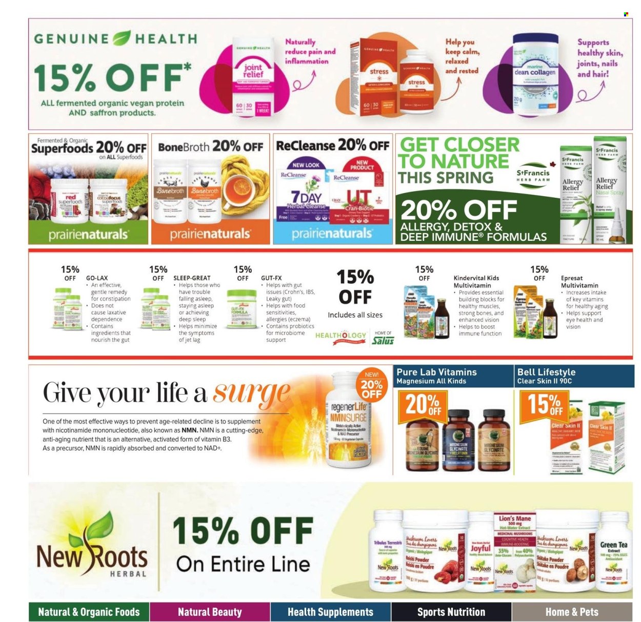 thumbnail - Healthy Planet Flyer - April 11, 2024 - May 08, 2024 - Sales products - broth, water, Boost, green tea, tea, Jet, magnesium, multivitamin, probiotics, laxative, nasal spray, allergy relief, dietary supplement, health supplement, vitamins. Page 7.