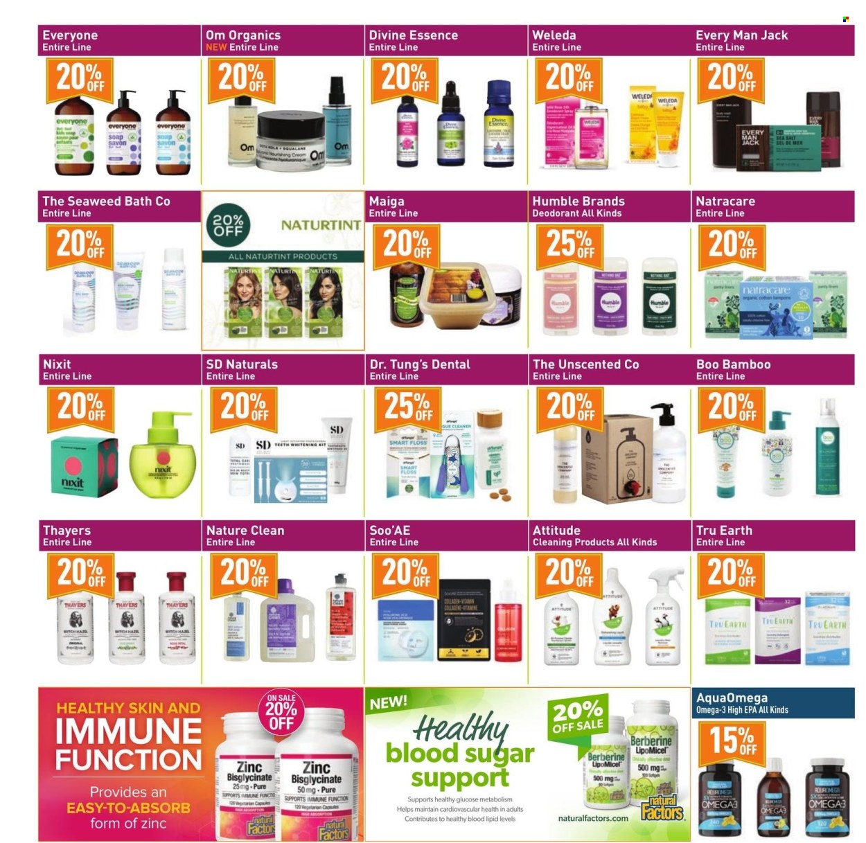thumbnail - Healthy Planet Flyer - April 11, 2024 - May 08, 2024 - Sales products - sugar, sea salt, cleaner, soap, teeth whitening, tampons, deodorant, Omega-3, zinc. Page 14.
