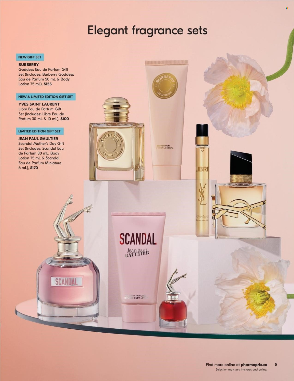 thumbnail - Pharmaprix Flyer - April 13, 2024 - May 12, 2024 - Sales products - gift set, body lotion, eau de parfum, fragrance, Yves Saint Laurent, Burberry. Page 5.