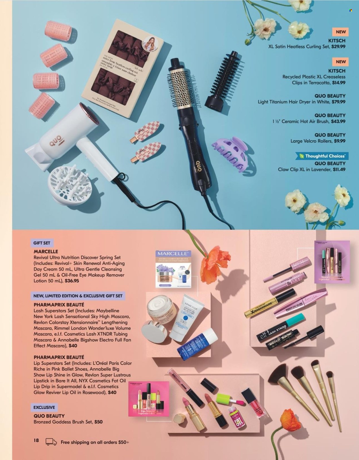 thumbnail - Pharmaprix Flyer - April 13, 2024 - May 12, 2024 - Sales products - gift set, brush set, day cream, L’Oréal, lip balm, makeup remover, NYX Cosmetics, Revlon, lip gloss, lipstick, mascara, Maybelline, Rimmel, hair dryer, Elf, lavender. Page 18.