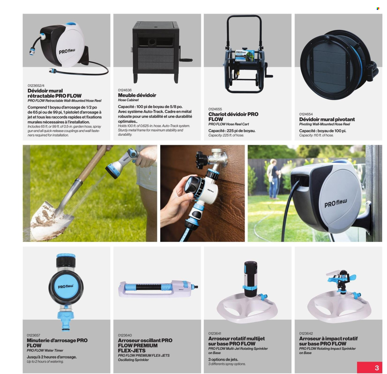 thumbnail - Patrick Morin Flyer - Sales products - spray gun, cabinet, metal frame, timer, cart, hose reel, garden sprinkler. Page 3.