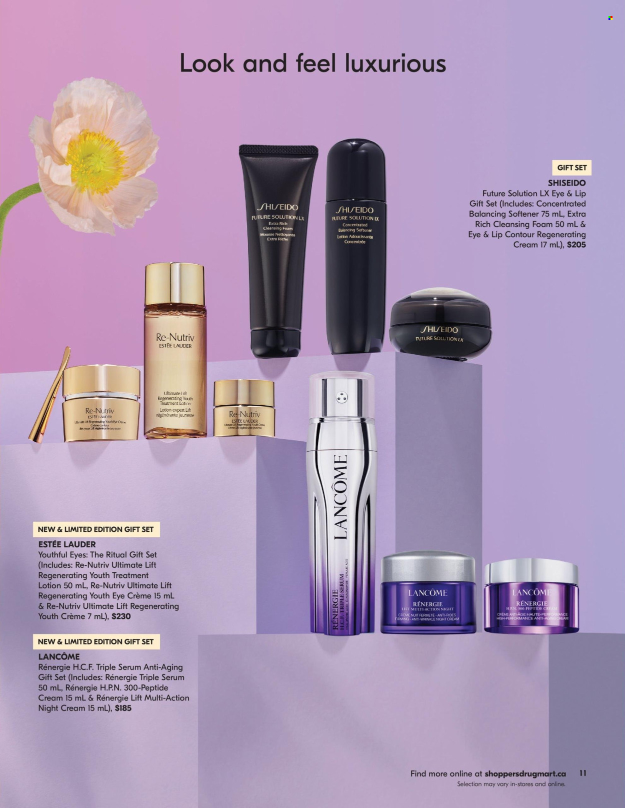 thumbnail - Shoppers Drug Mart Flyer - April 13, 2024 - May 12, 2024 - Sales products - gift set, Lancôme, serum, skin care product, Estée Lauder, Shiseido. Page 11.