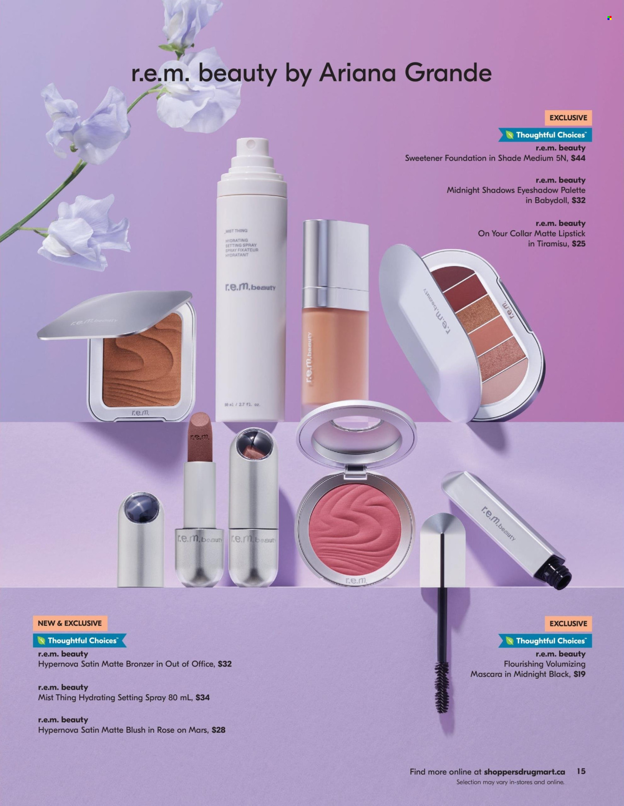 thumbnail - Shoppers Drug Mart Flyer - April 13, 2024 - May 12, 2024 - Sales products - Mars, mascara, eye palette, eyeshadow, tiramisu, lipstick, setting spray, bronzing powder, makeup. Page 15.