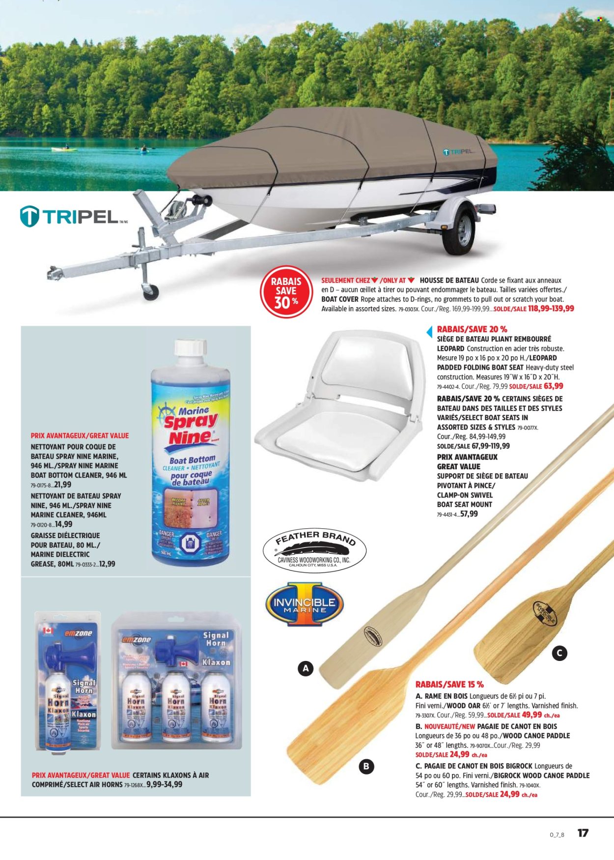thumbnail - Canadian Tire Flyer - April 18, 2024 - May 08, 2024 - Sales products - cleaner, rope, canoe, boat cover, boat seat, clamp. Page 17.