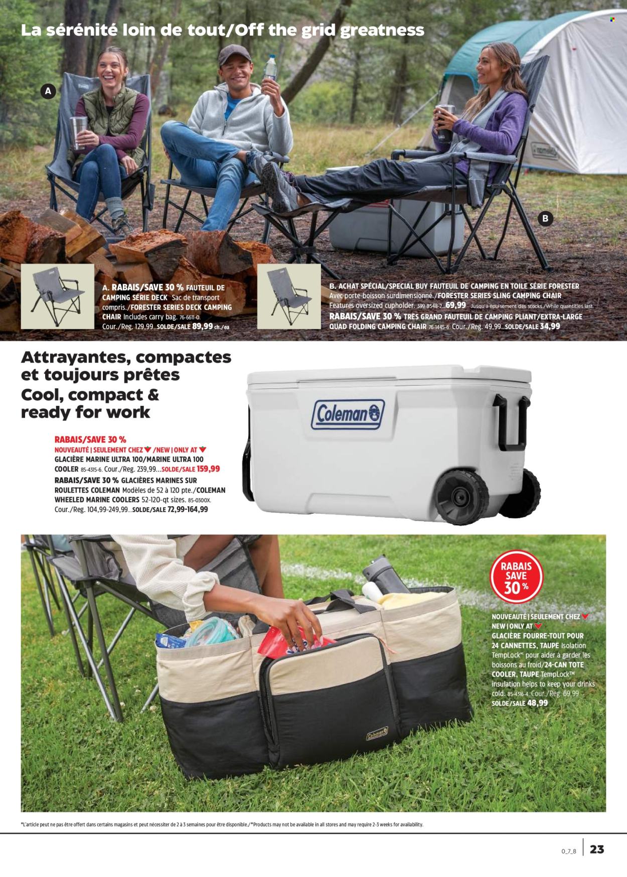 thumbnail - Canadian Tire Flyer - April 18, 2024 - May 08, 2024 - Sales products - chair, tote, Coleman, camping chair. Page 23.