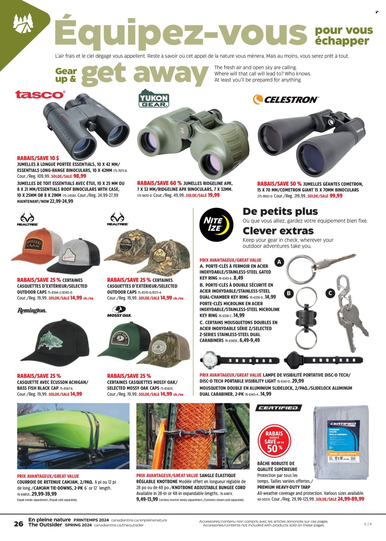 thumbnail - Canadian Tire Flyer - April 18, 2024 - May 08, 2024 - Sales products - fish, kayak, binoculars. Page 26.