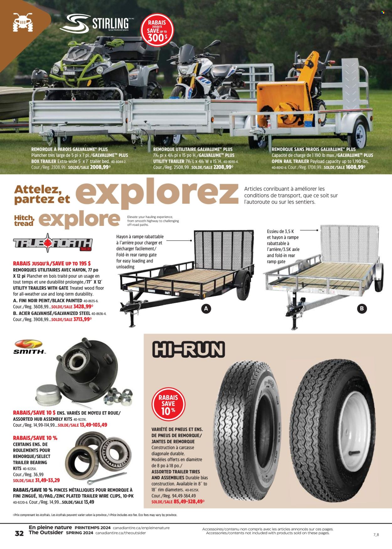 thumbnail - Canadian Tire Flyer - April 18, 2024 - May 08, 2024 - Sales products - bed, trailer, tires. Page 32.