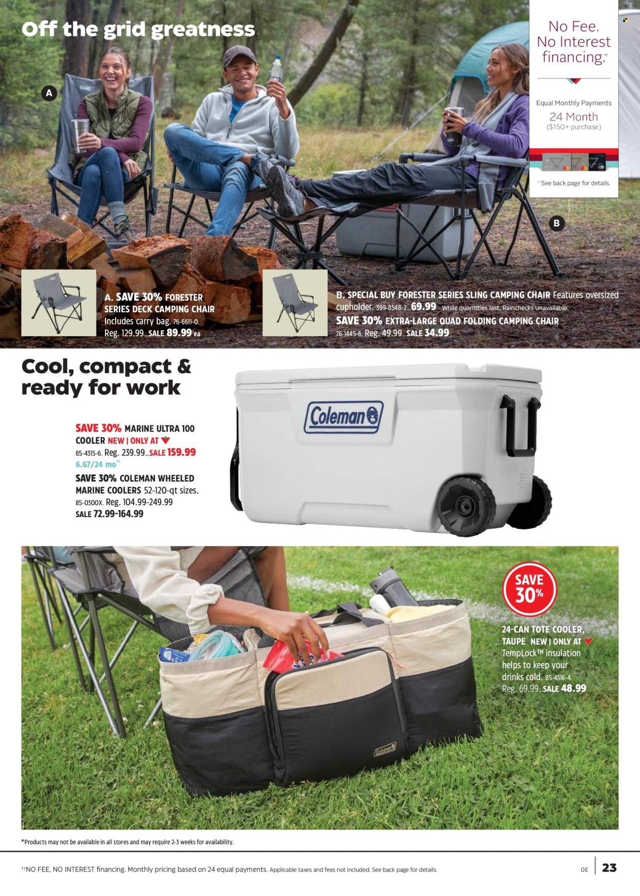 thumbnail - Canadian Tire Flyer - April 18, 2024 - May 09, 2024 - Sales products - chair, tote, Coleman, camping chair. Page 23.