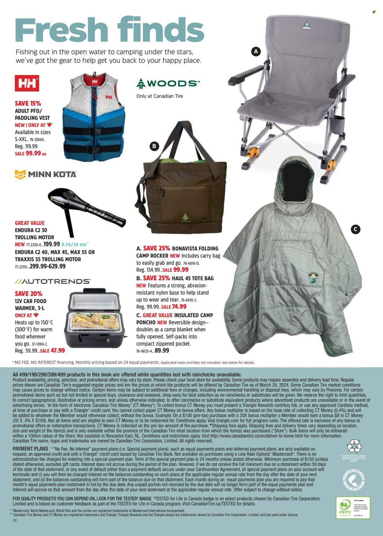 thumbnail - Canadian Tire Flyer - April 18, 2024 - May 09, 2024 - Sales products - paper, book, blanket, food warmer, tote, poncho, tote bag, life jacket, vest. Page 36.